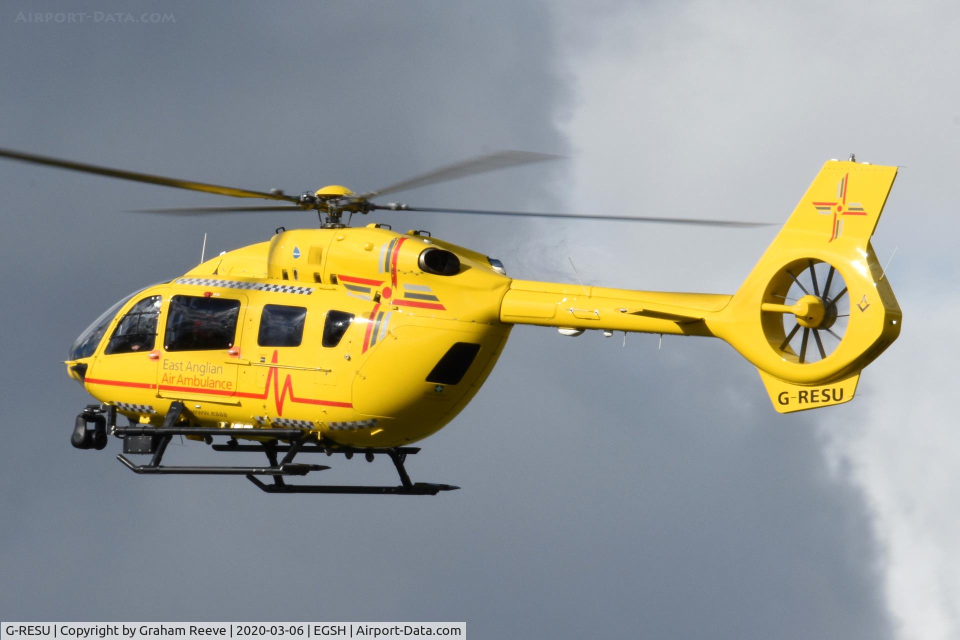 G-RESU, 2015 Airbus Helicopters EC-145T-2 (BK-117D-2) C/N 20052, Landing at Norwich.