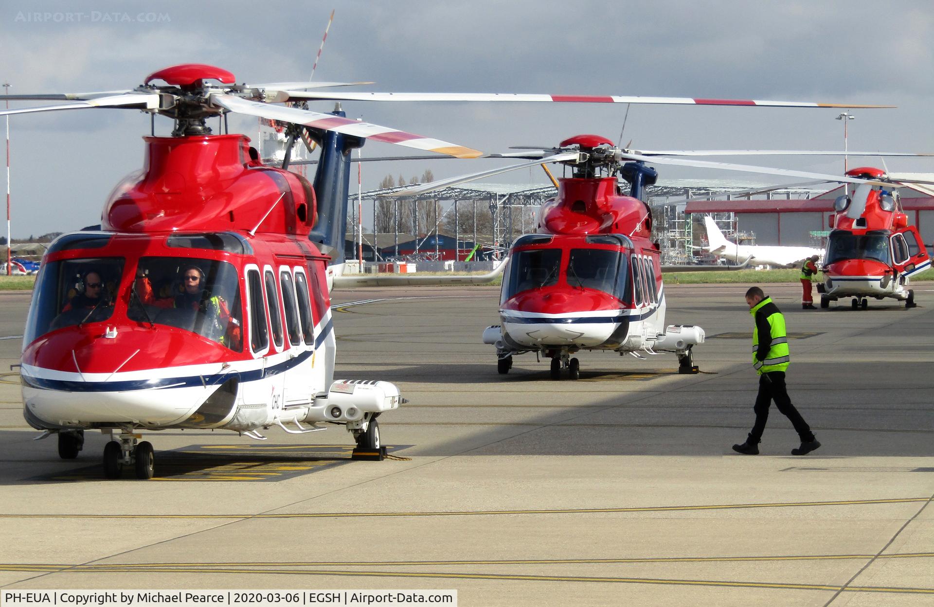 PH-EUA, 2007 AgustaWestland AW-139 C/N 31072, Parked on the SaxonAir ramp with G-SNSE and G-EMEC behind.