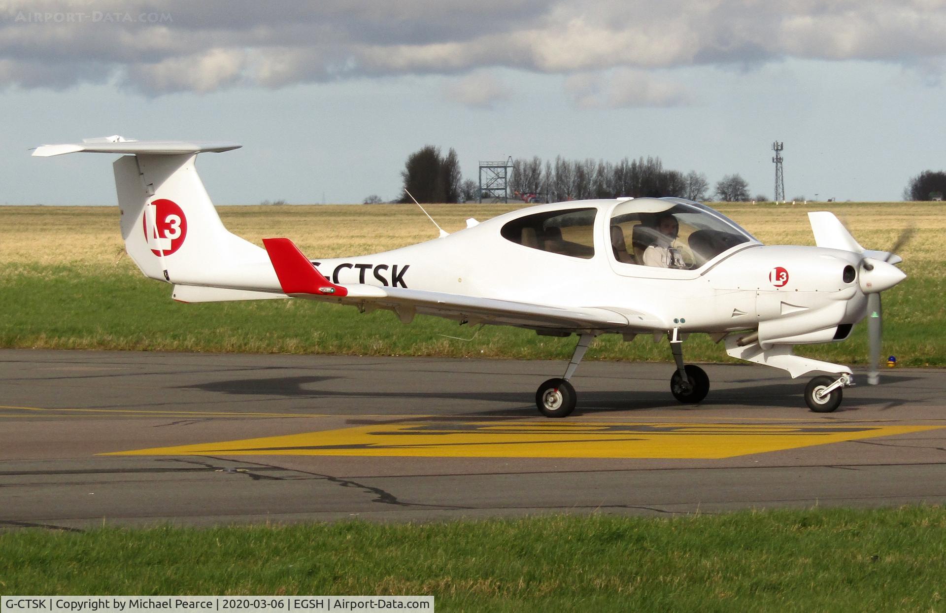 G-CTSK, 2014 Diamond DA-40NG Diamond Star C/N 40.N224, Departing SaxonAir to Cranfield (EGTC), after a stop for fuel.