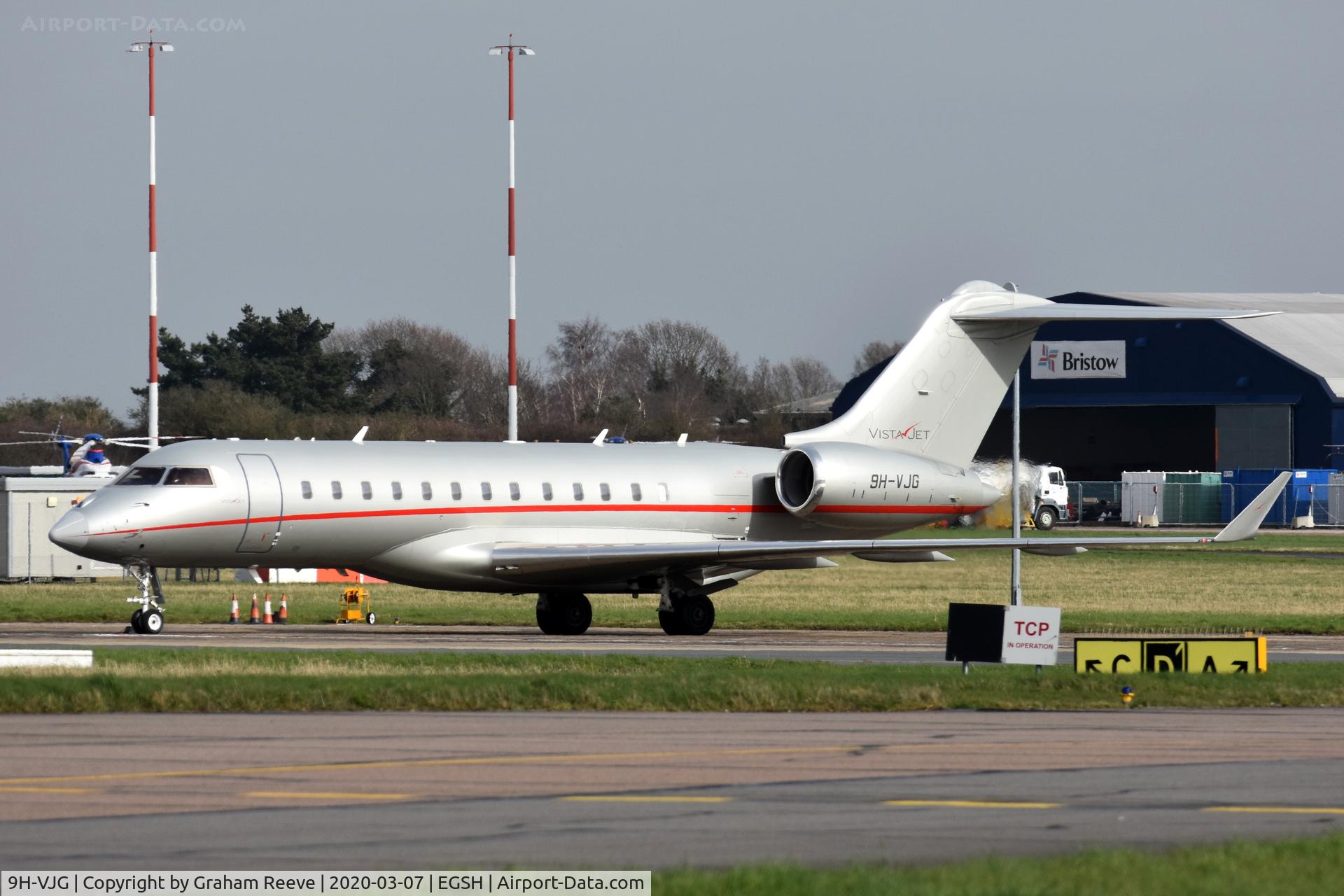 9H-VJG, 2013 Bombardier BD-700-1A10 Global 6000 C/N 9580, Parked at Norwich.