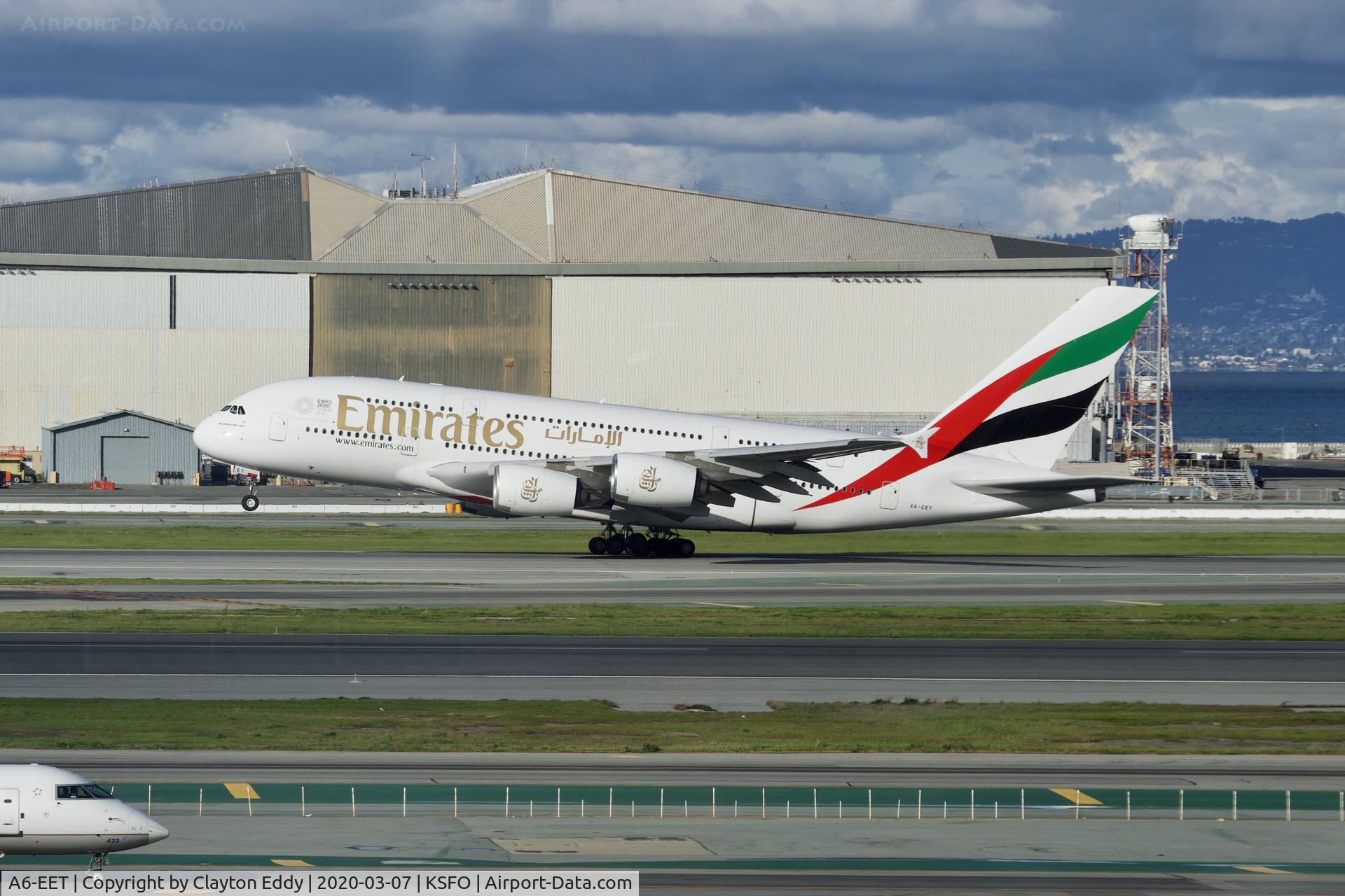 A6-EET, 2013 Airbus A380-861 C/N 142, Sky Terrace San Francisco Airport 2020.