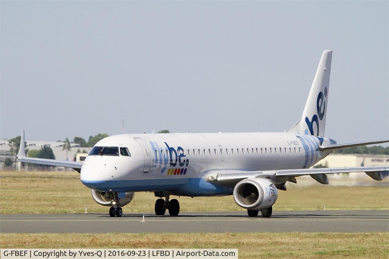 G-FBEF, 2007 Embraer 195LR (ERJ-190-200LR) C/N 19000104, Embraer ERJ-195LR, Taxiing to holding point Delta rwy 05, Bordeaux Mérignac airport (LFBD-BOD)