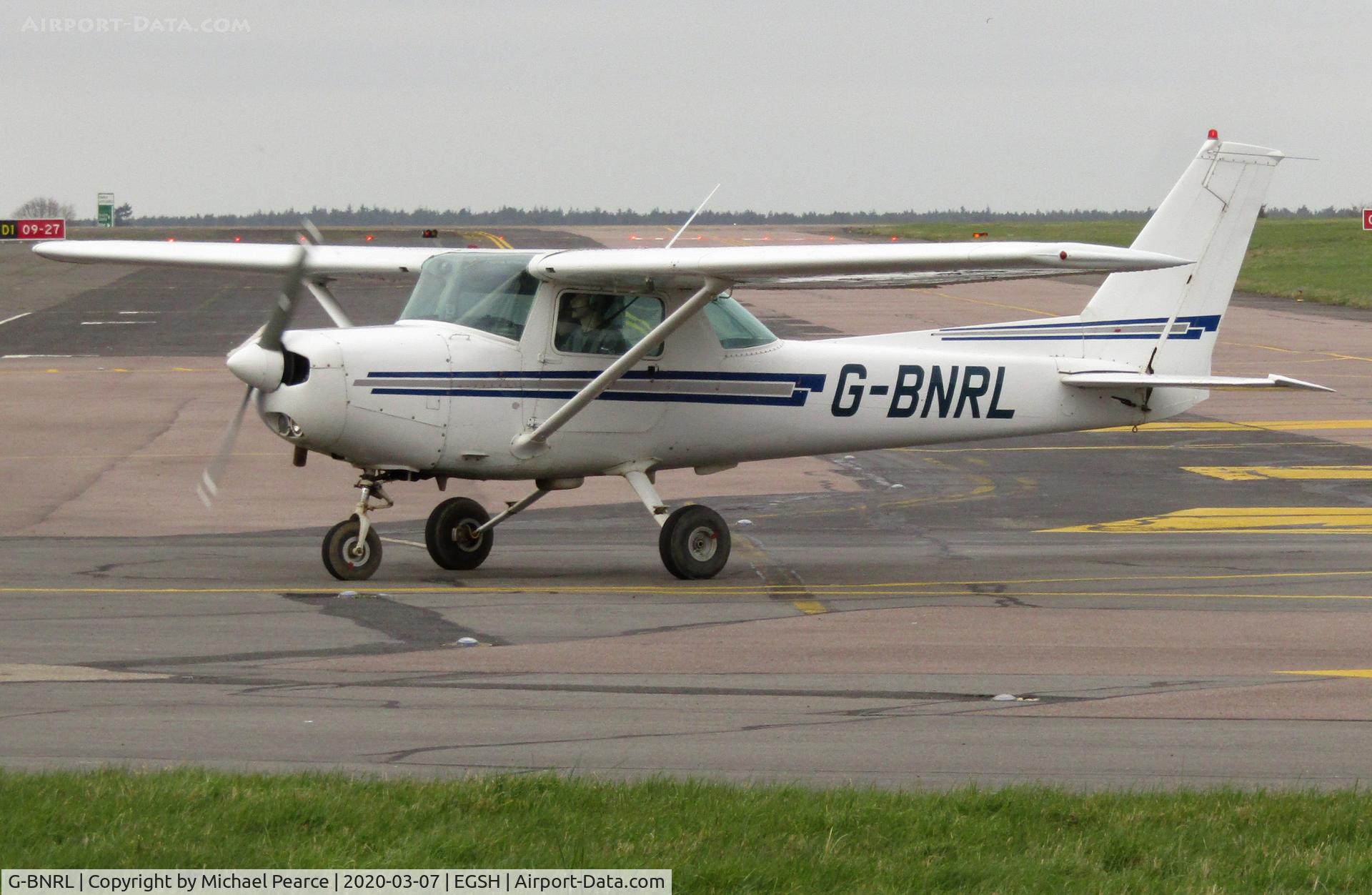 G-BNRL, 1984 Cessna 152 C/N 152-84250, Arriving at SaxonAir from Andrewsfield (EGSL).
