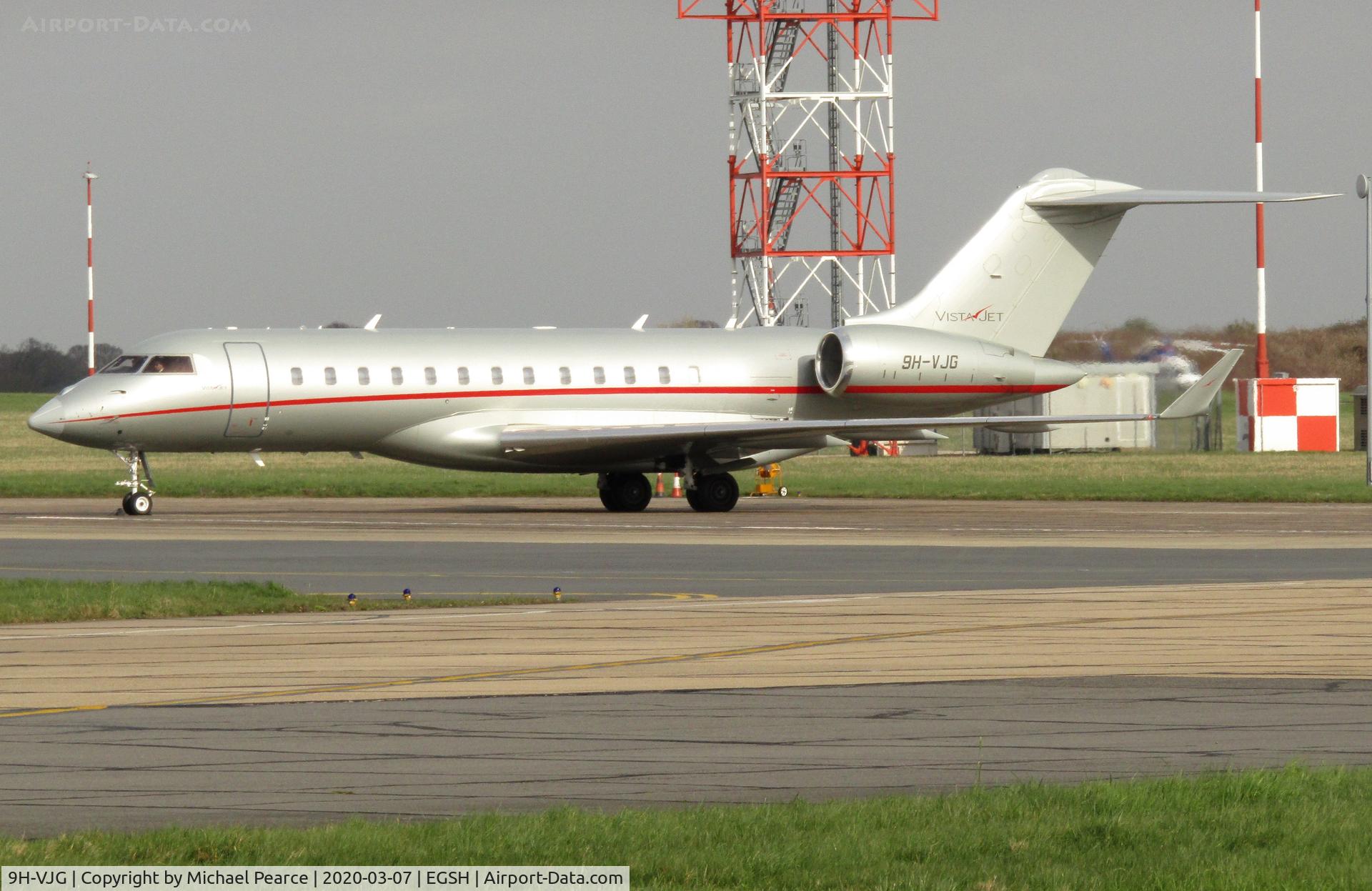 9H-VJG, 2013 Bombardier BD-700-1A10 Global 6000 C/N 9580, Ready to depart Stand 7 for Zurich (ZRH).