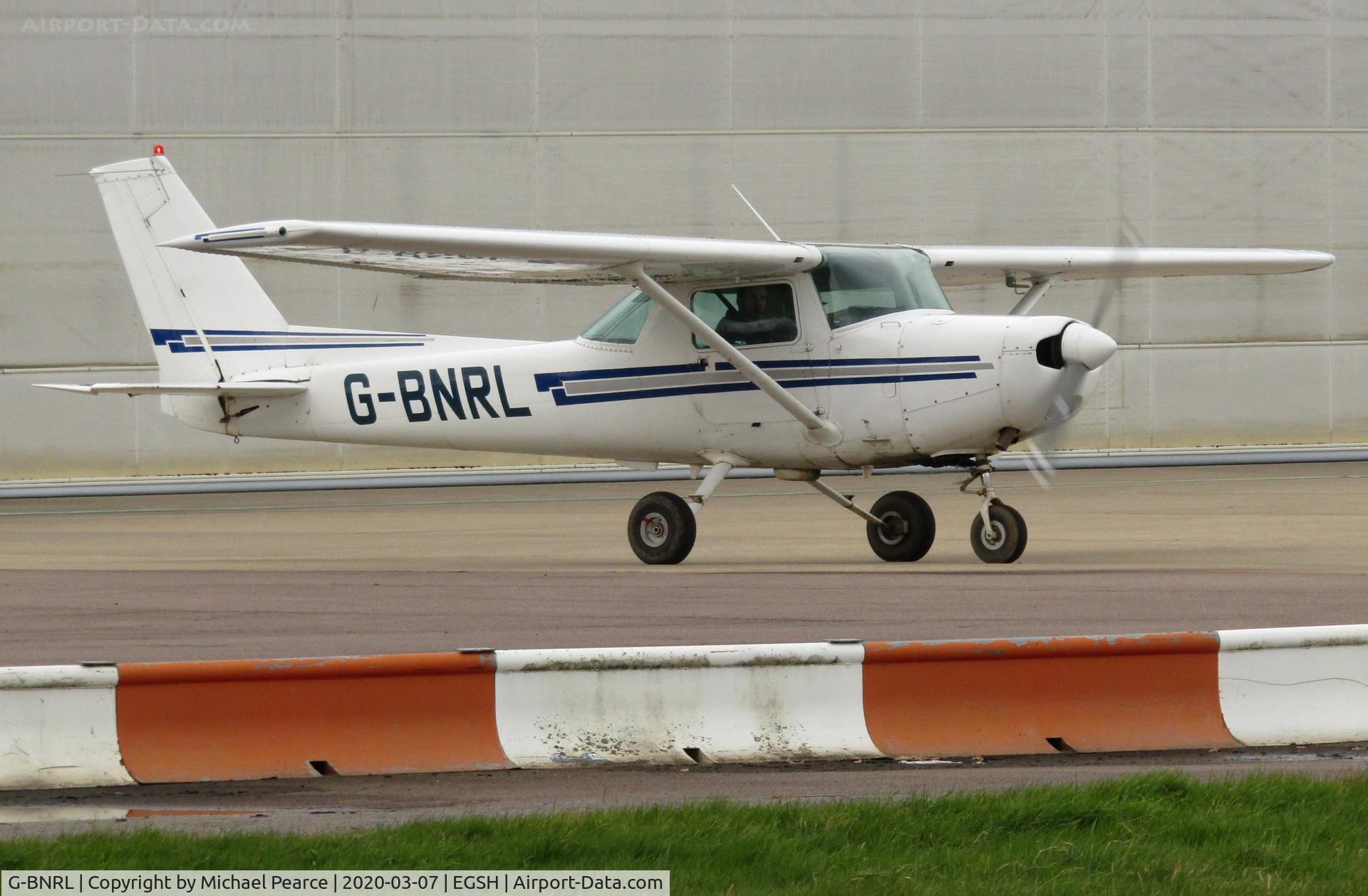 G-BNRL, 1984 Cessna 152 C/N 152-84250, Departing SaxonAir home to Andrewsfield (EGSL), after a short visit.