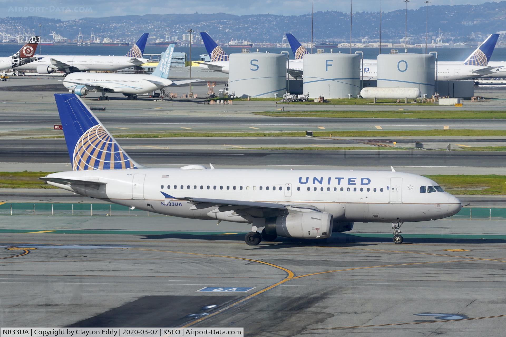 N833UA, 2000 Airbus A319-131 C/N 1401, SFO 2020.