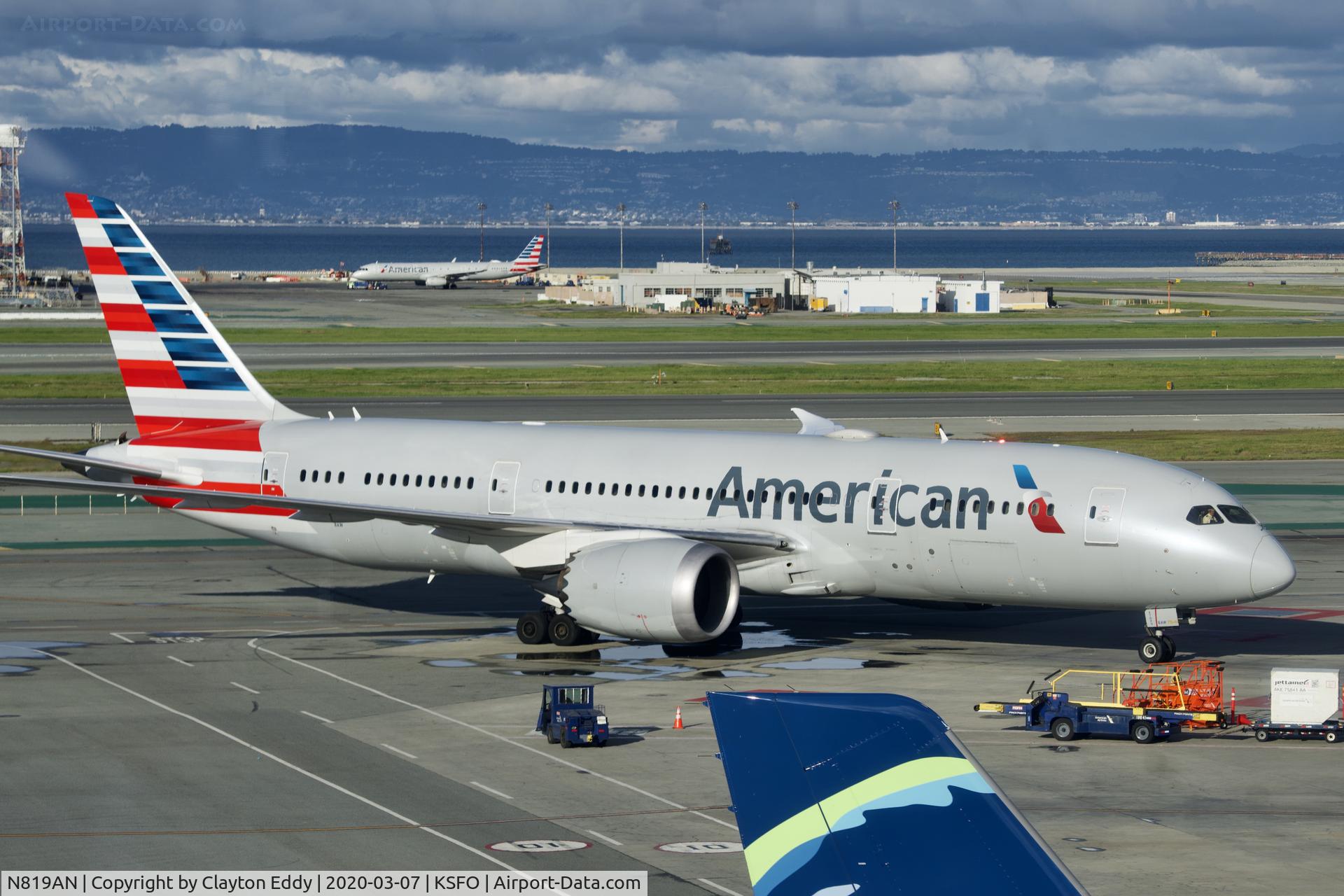N819AN, 2017 Boeing 787-8 Dreamliner Dreamliner C/N 40637, Sky Terrace SFO 2020.