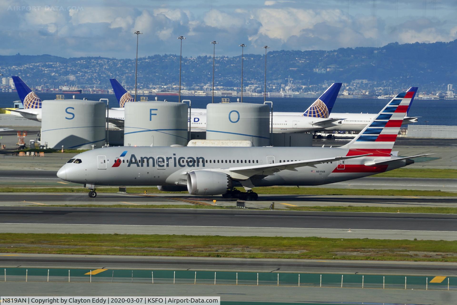 N819AN, 2017 Boeing 787-8 Dreamliner Dreamliner C/N 40637, Sky Terrace SFO 2020.