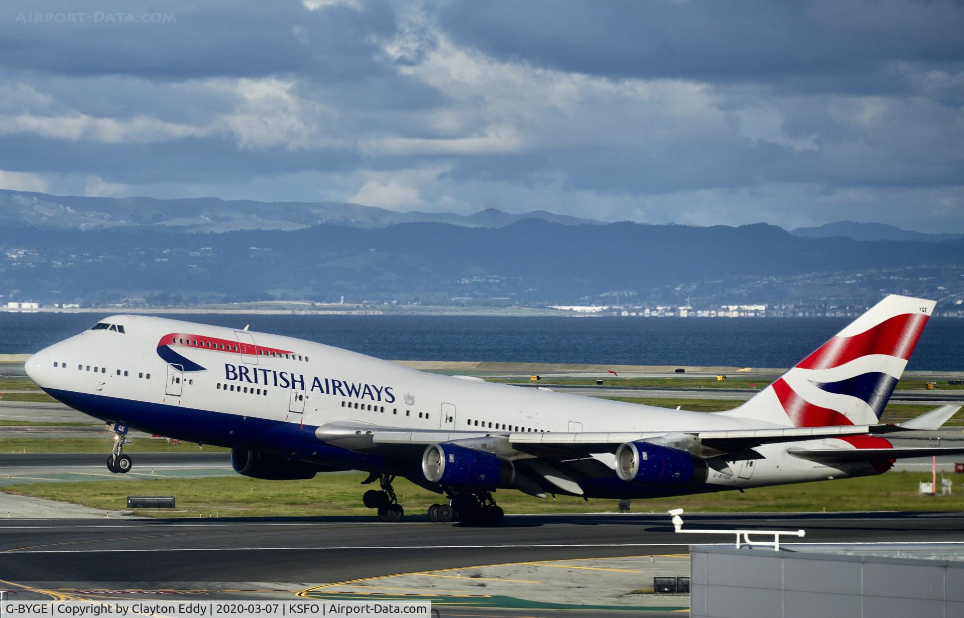 G-BYGE, 1999 Boeing 747-436 C/N 28858, Sky Terrace SFO 2020.