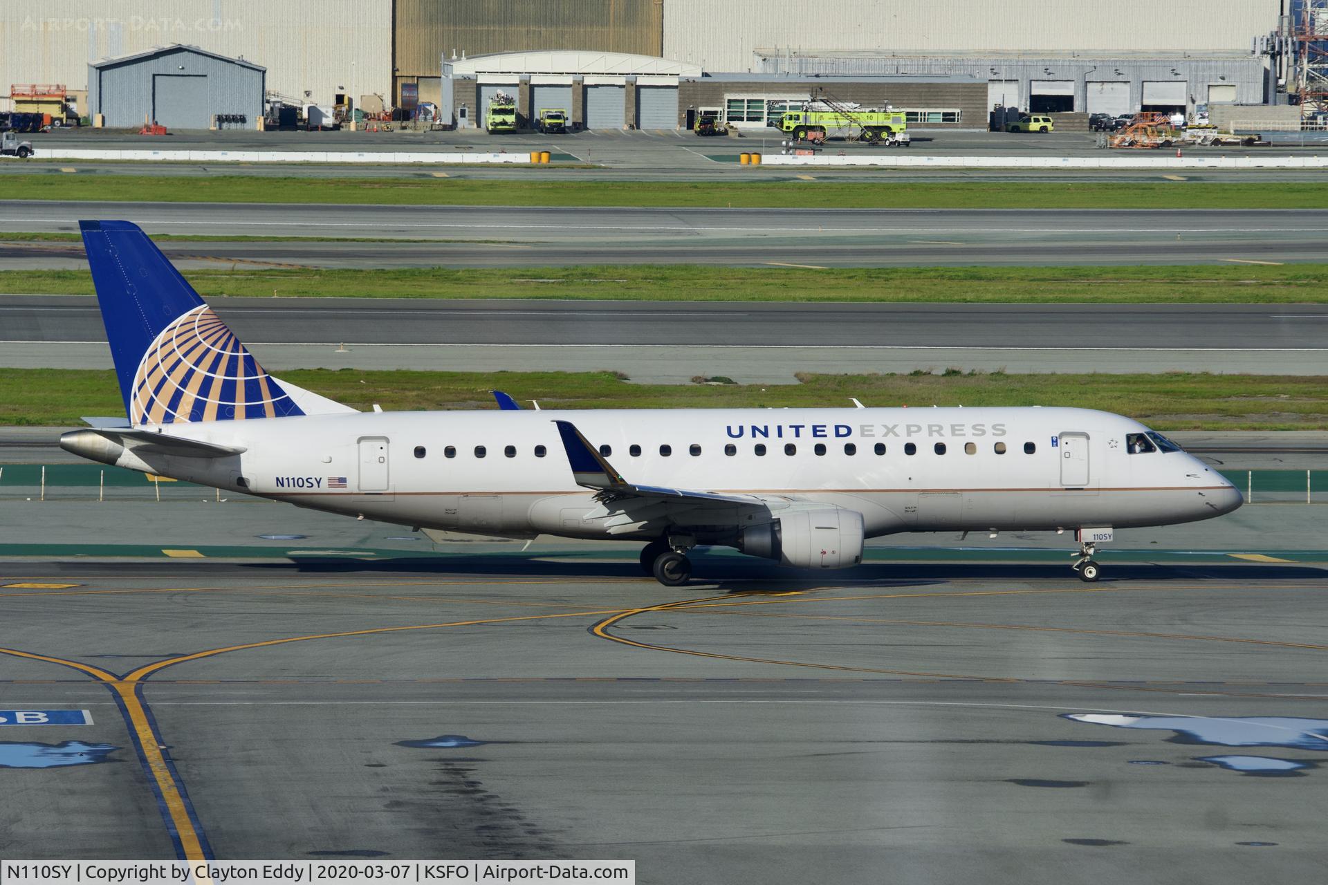 N110SY, 2014 Embraer 175LR (ERJ-170-200LR) C/N 17000405, Sky Terrace SFO 2020.