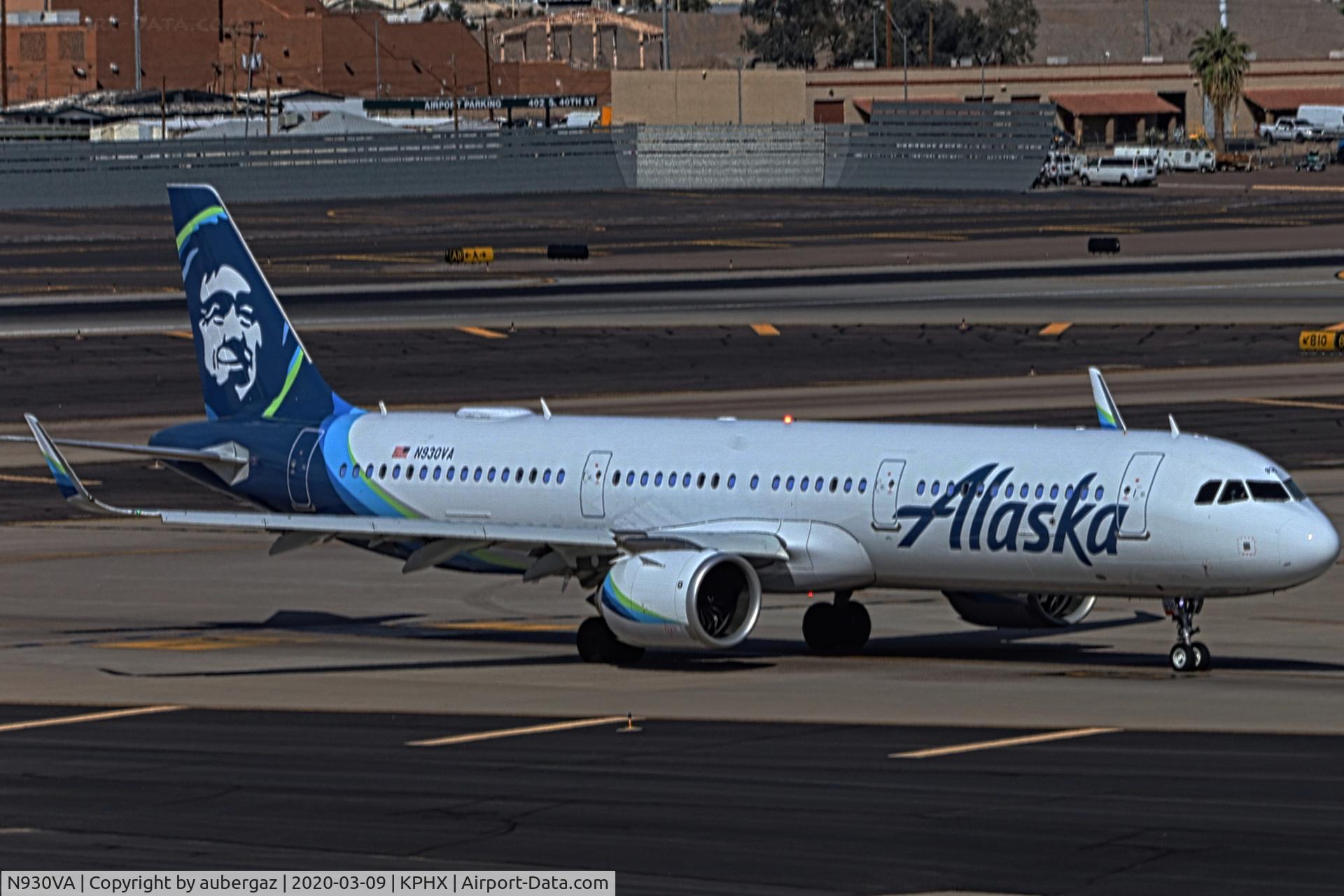 N930VA, 2019 Airbus A321-253N C/N 8829, Taxiing out from new AS location @ T3 PHX