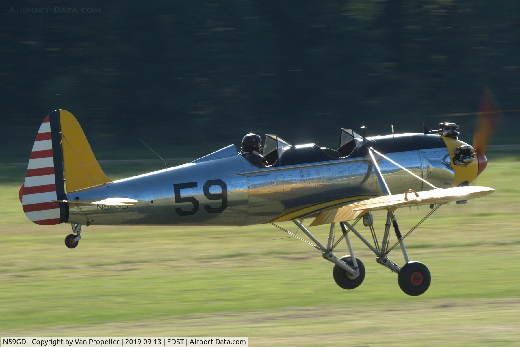 N59GD, 1942 Ryan Aeronautical ST3KR C/N 2186, Ryan ST-3KR (PT-22 Recruit) landing at Hahnweide airfield, Germany. OTT 2019