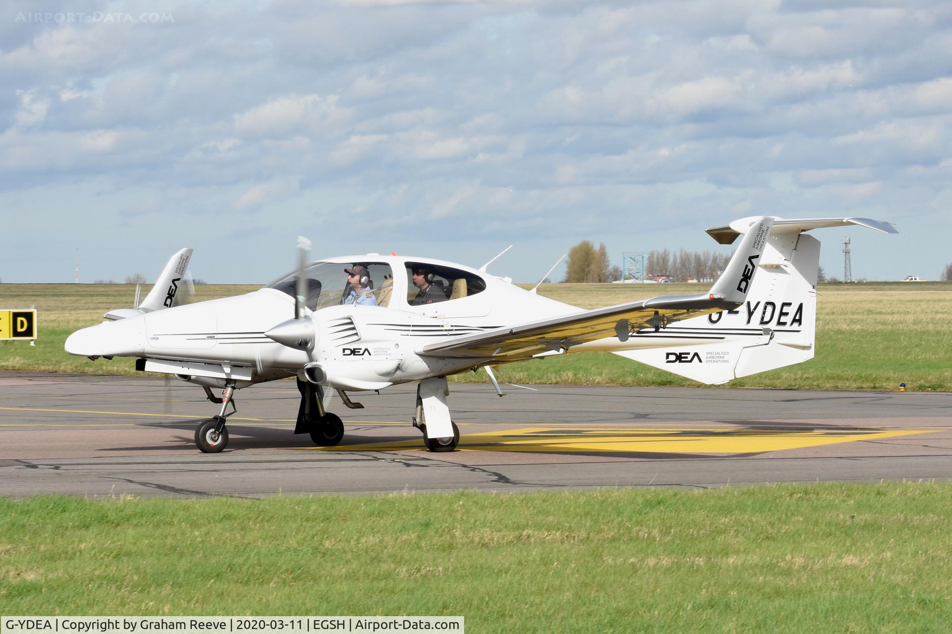 G-YDEA, 2006 Diamond DA-42 Twin Star C/N 42.151, Just landed at Norwich.