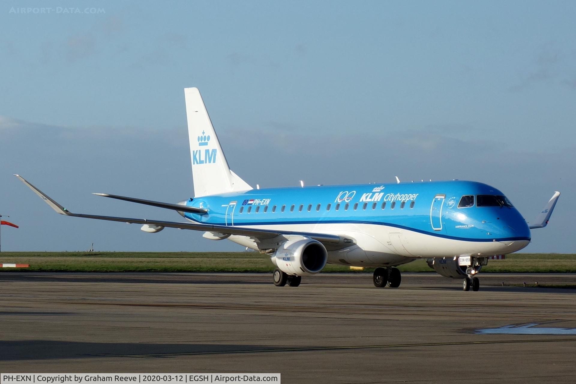 PH-EXN, 2017 Embraer ERJ-175STD (ERJ-170-200) C/N 17000659, Just landed at Norwich.