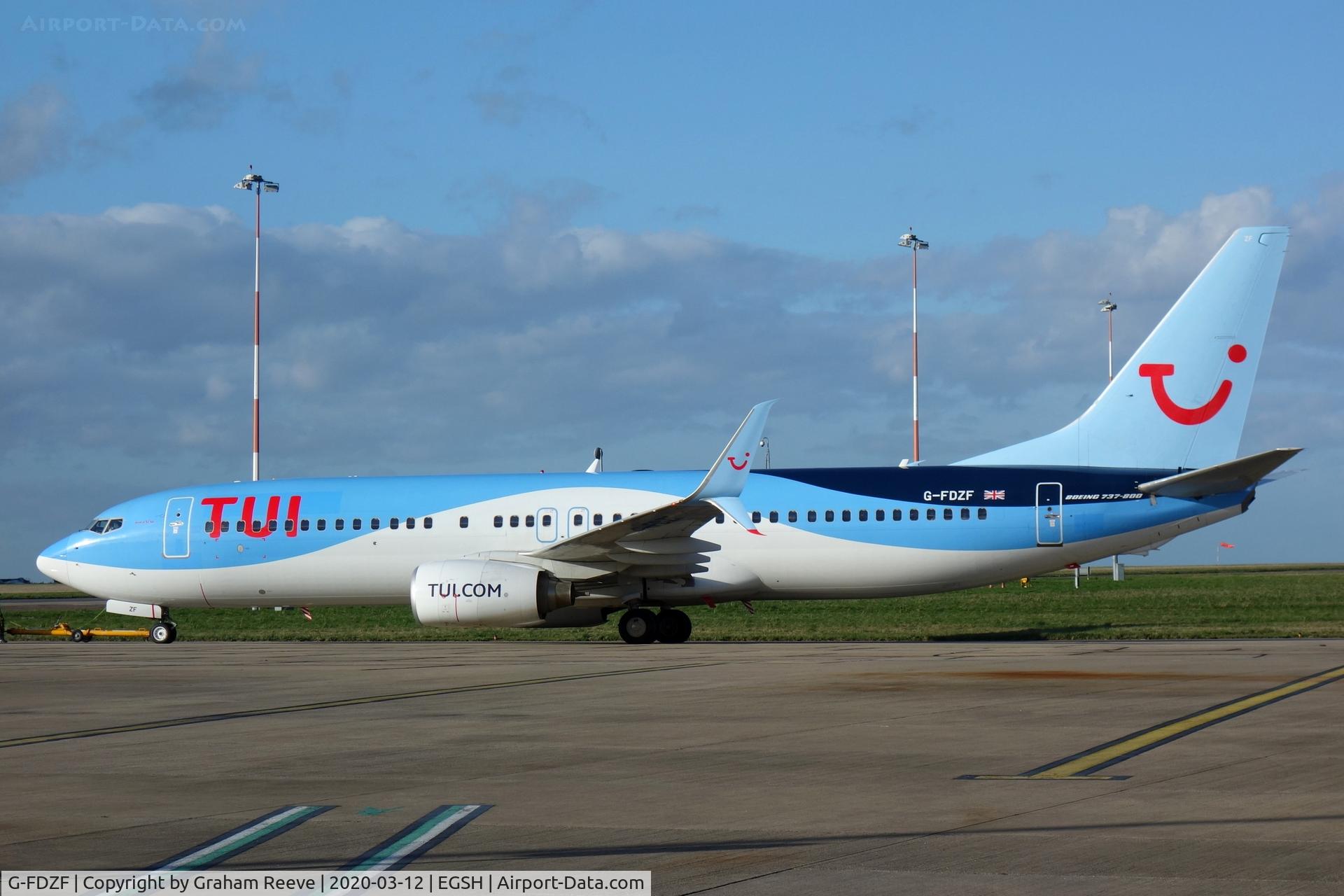G-FDZF, 2008 Boeing 737-8K5 C/N 35138, Departing from Norwich.