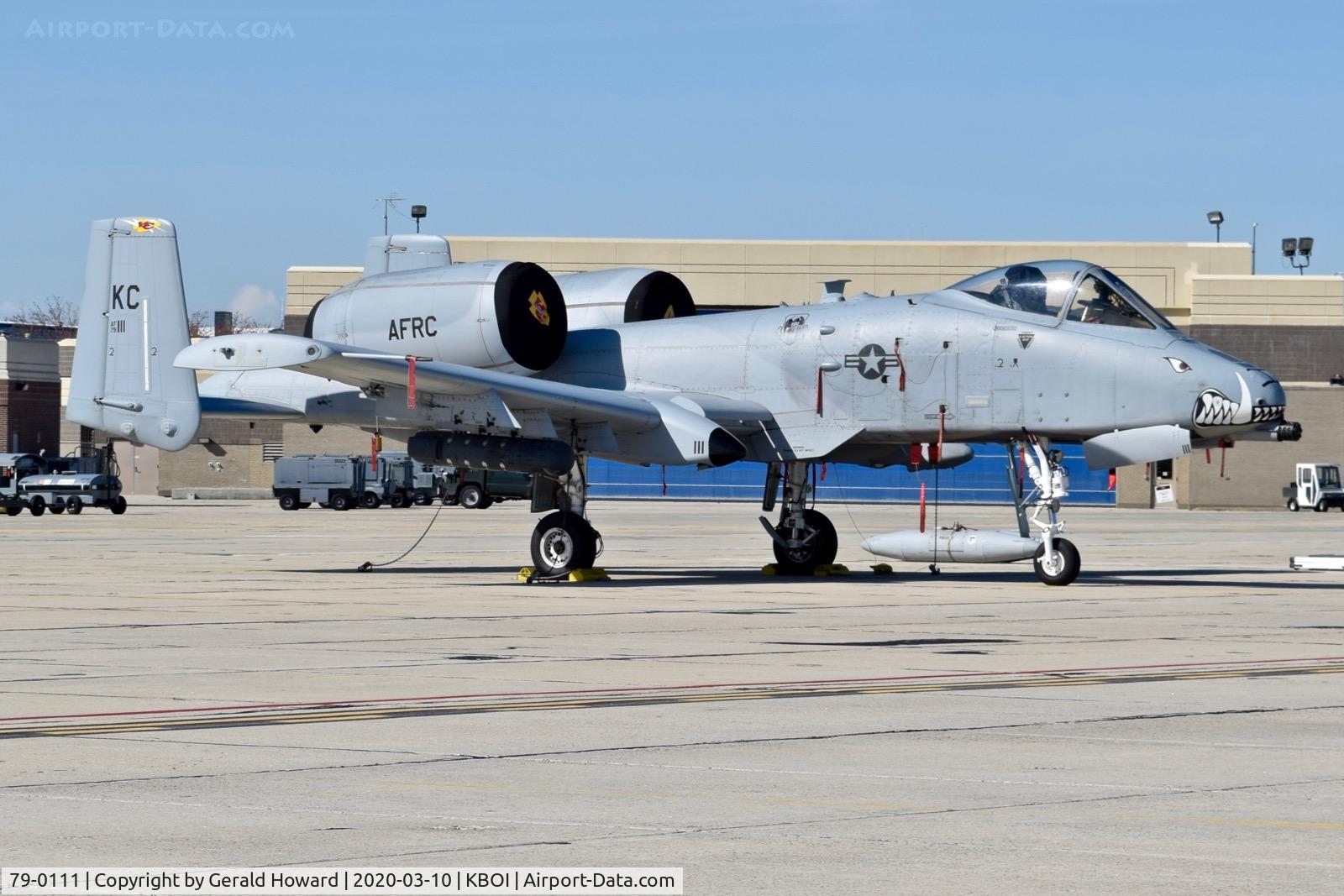 79-0111, 1979 Fairchild Republic A-10A Thunderbolt II C/N A10-0375, Parked on the Idaho ANG ramp. 303rd Fighter Sq., 442nd Fighter Wing, Whiteman AFB, MO.