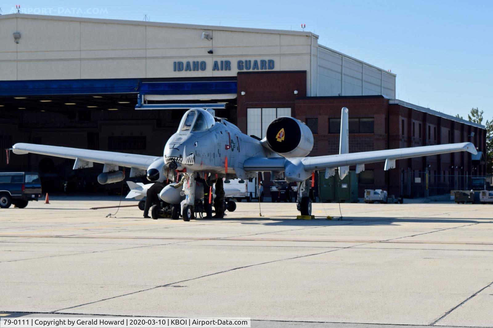 79-0111, 1979 Fairchild Republic A-10A Thunderbolt II C/N A10-0375, Parked on the Idaho ANG ramp. 303rd Fighter Sq., 442nd Fighter Wing, Whiteman AFB, MO.