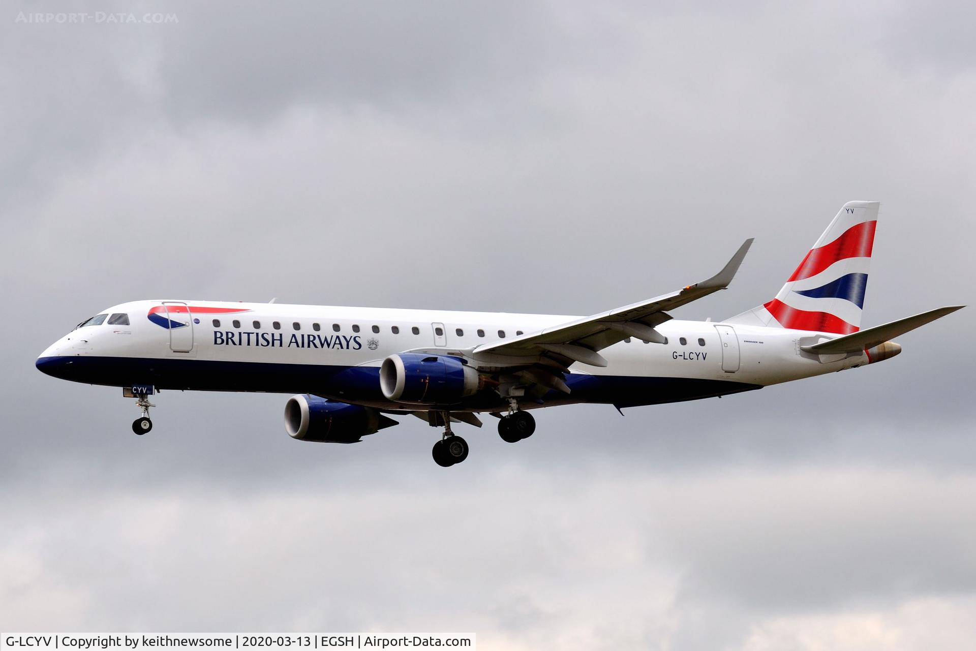G-LCYV, 2009 Embraer 190AR (ERJ-190-100IGW) C/N 19000255, Arriving at Norwich for storage.