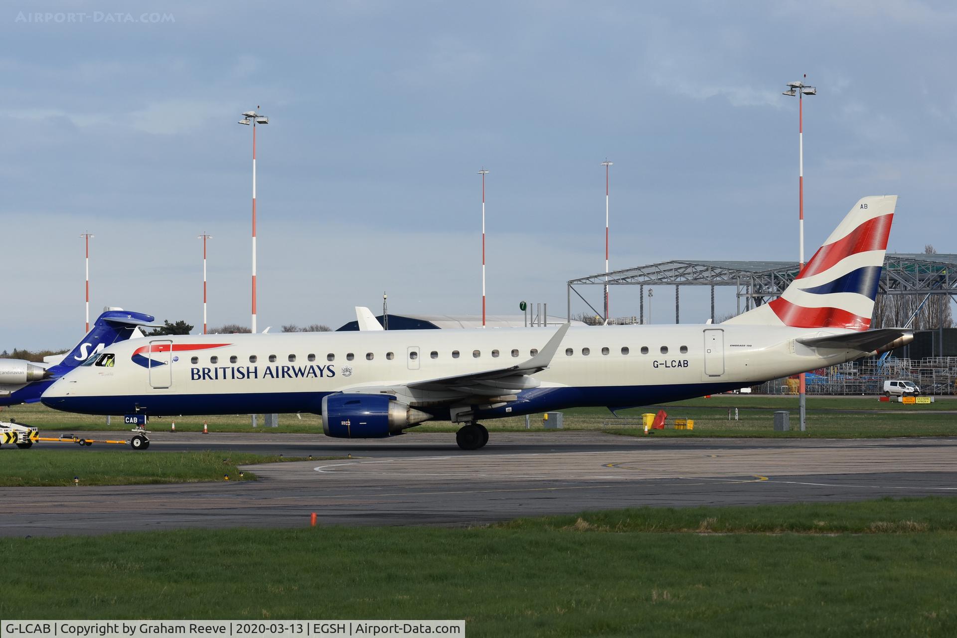 G-LCAB, 2011 Embraer 190SR (ERJ-190-100SR) C/N 19000465, Under tow at Norwich.
