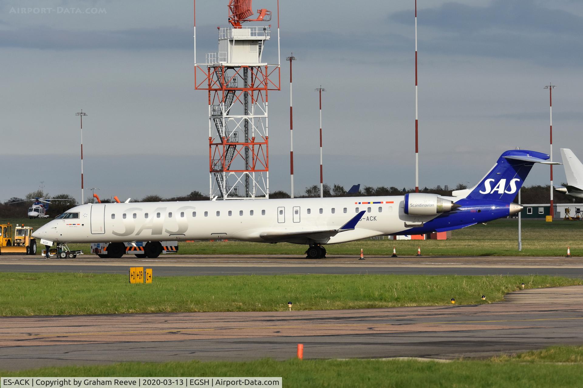 ES-ACK, 2009 Bombardier CRJ-900 (CL-600-2D24) C/N 15211, Parked at Norwich after a re-spray into SAS colours.