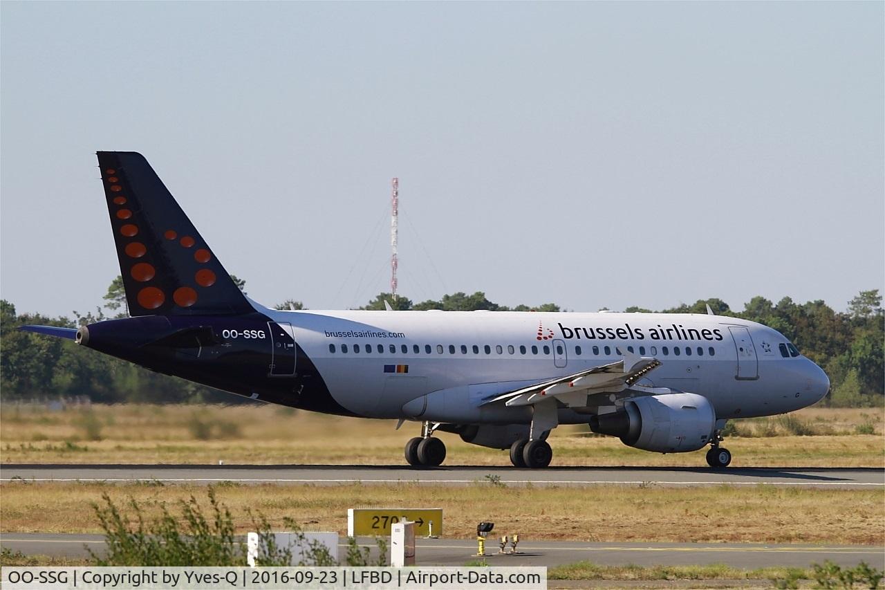 OO-SSG, 2000 Airbus A319-112 C/N 1160, Airbus A319-112, Take off run rwy 05, Bordeaux Mérignac airport (LFBD-BOD)