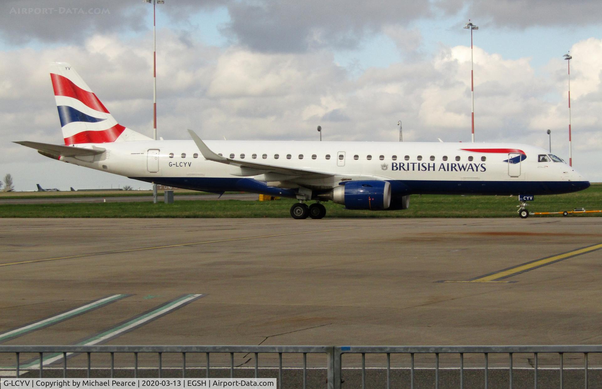 G-LCYV, 2009 Embraer 190AR (ERJ-190-100IGW) C/N 19000255, Under tow from Stand 4 after arrival from London (LCY). It was placed under storage due to a drop in passenger demand, during the COVID-19 outbreak.