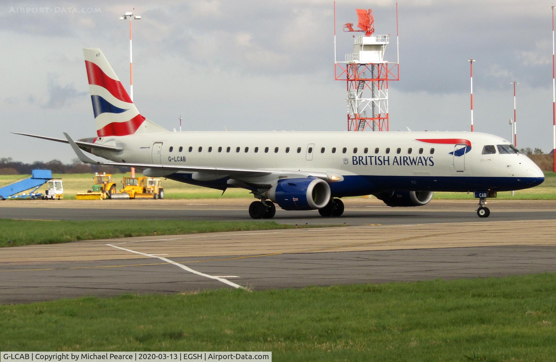 G-LCAB, 2011 Embraer 190SR (ERJ-190-100SR) C/N 19000465, Arriving from London (LCY) for storage due to a drop in passenger demand, during the COVID-19 outbreak.