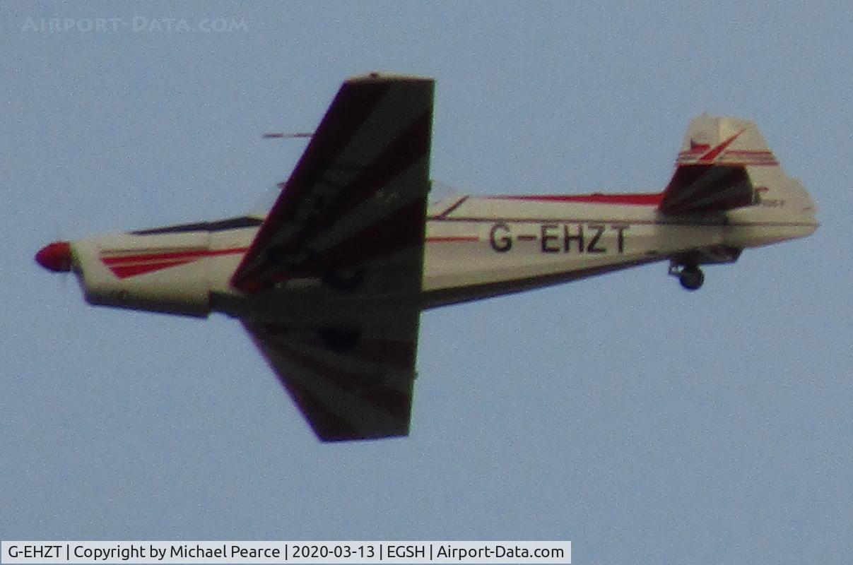 G-EHZT, 1974 Zlin Z-526F Trener Master C/N 1317, Overflying NWI at 1,500 feet, en route to Cromer/Northrepps (X3CX).