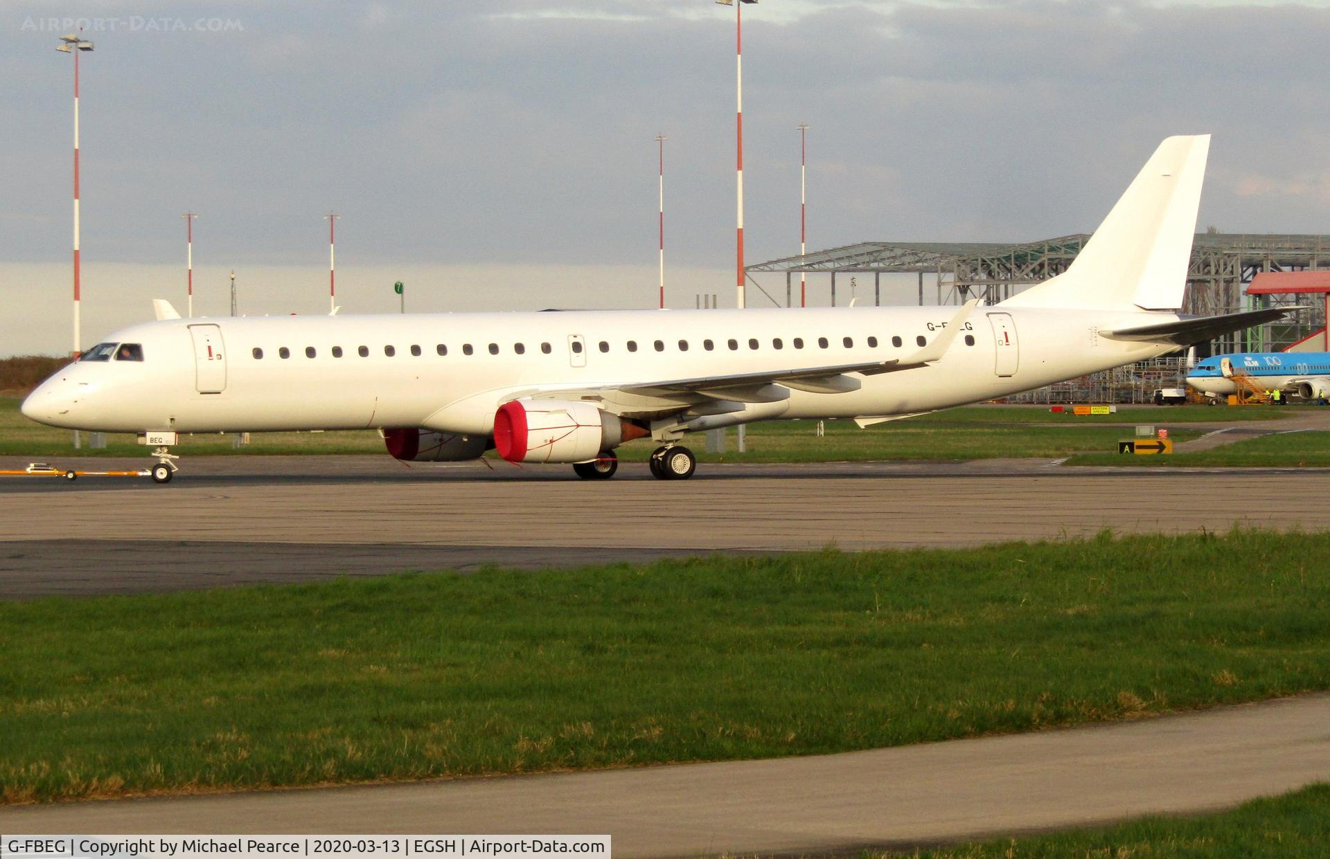 G-FBEG, 2007 Embraer 195LR (ERJ-190-200LR) C/N 19000120, Under tow North Side after some maintenance work by KLM UK Engineering.