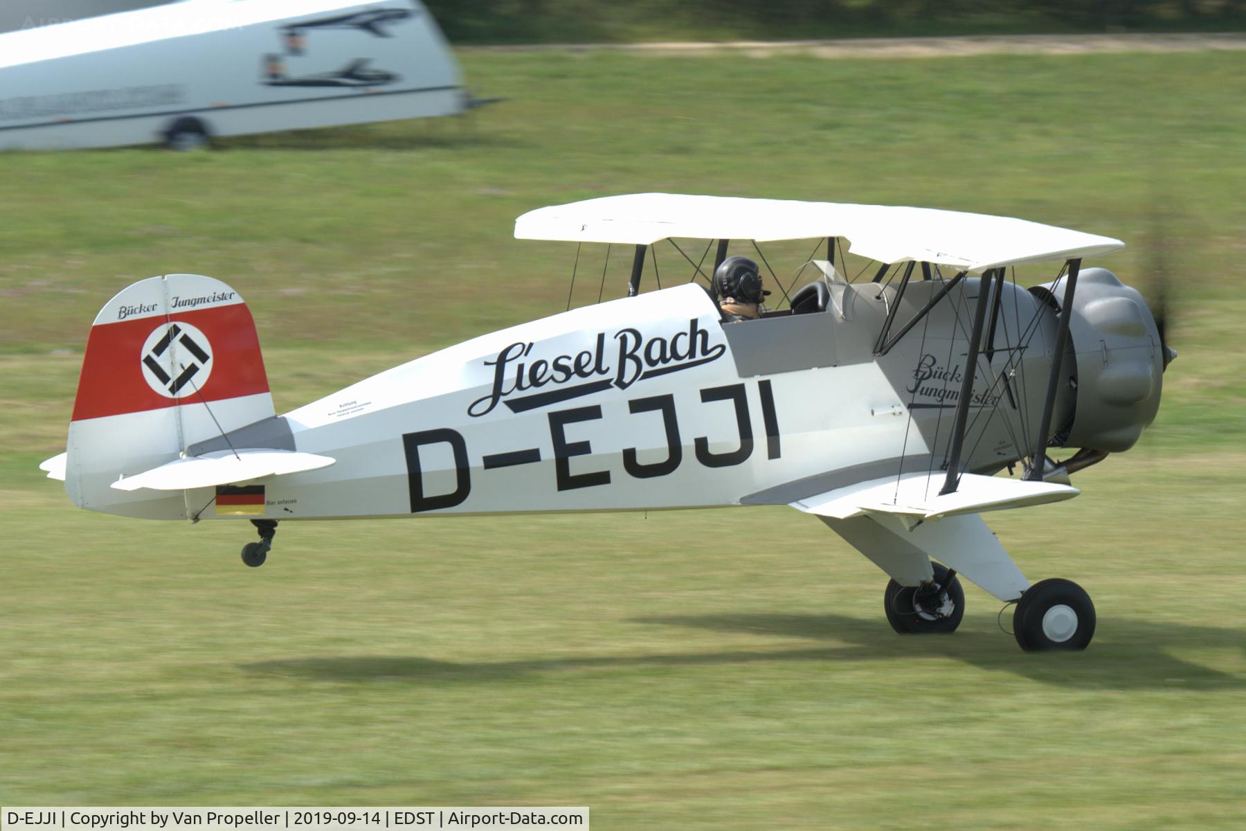 D-EJJI, Bucker Bu-133C Jungmeister C/N 1006, Bücker Bü 133C Jungmeister taking off from Hahnweide airfield, Germany. OTT 2019