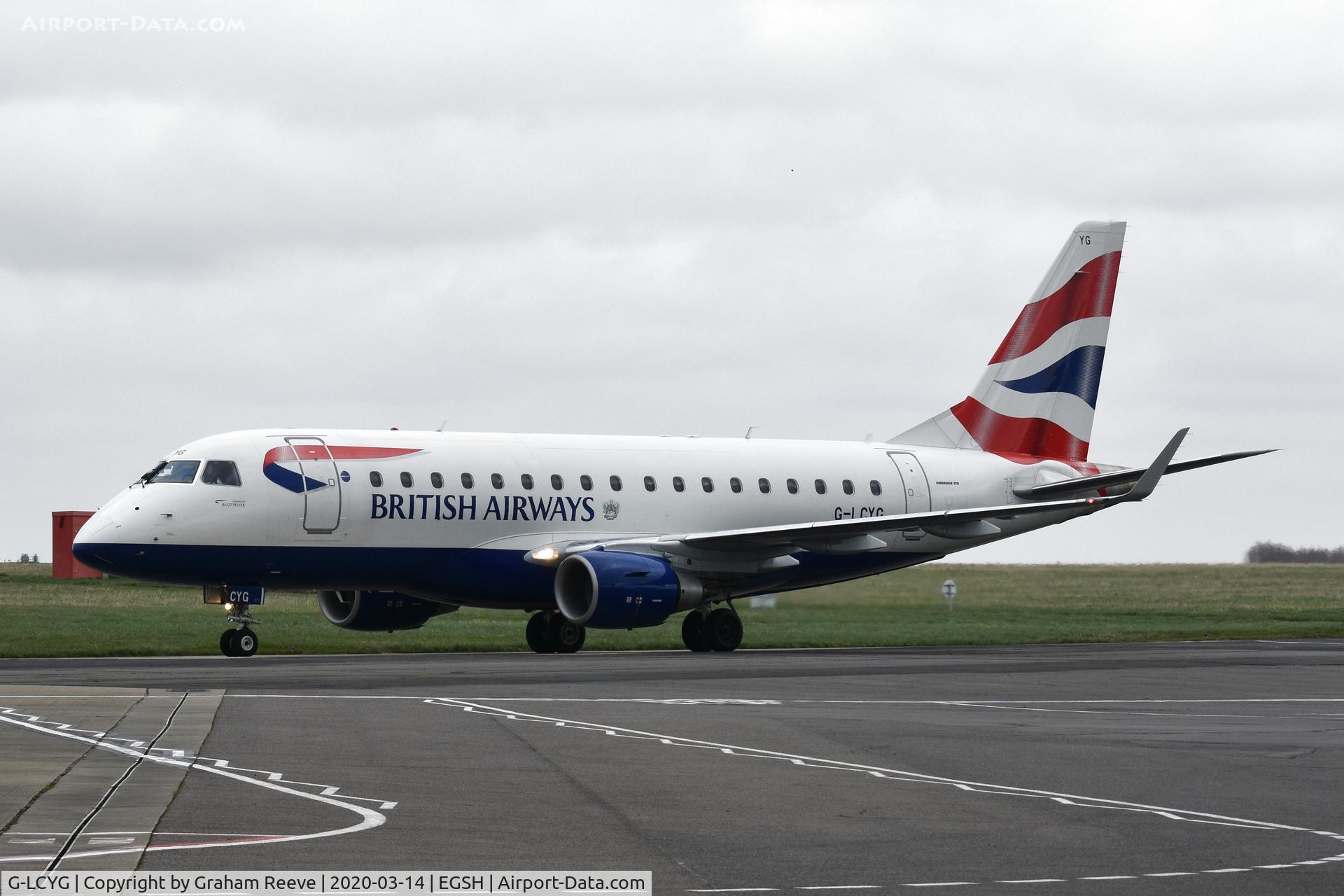 G-LCYG, 2009 Embraer 170STD (ERJ-170-100STD) C/N 17000300, Just landed at Norwich.