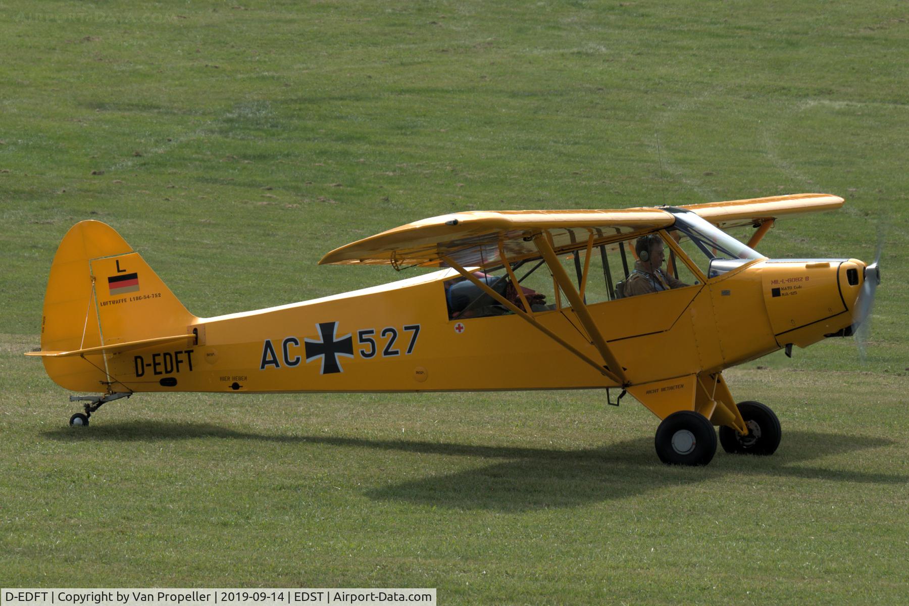 D-EDFT, 1954 Piper L-18C Super Cub (PA-18-95) C/N 18-3452, Piper L-18C Grasshopper ready for take off at Hahnweide airfield, Germany. OTT 2019