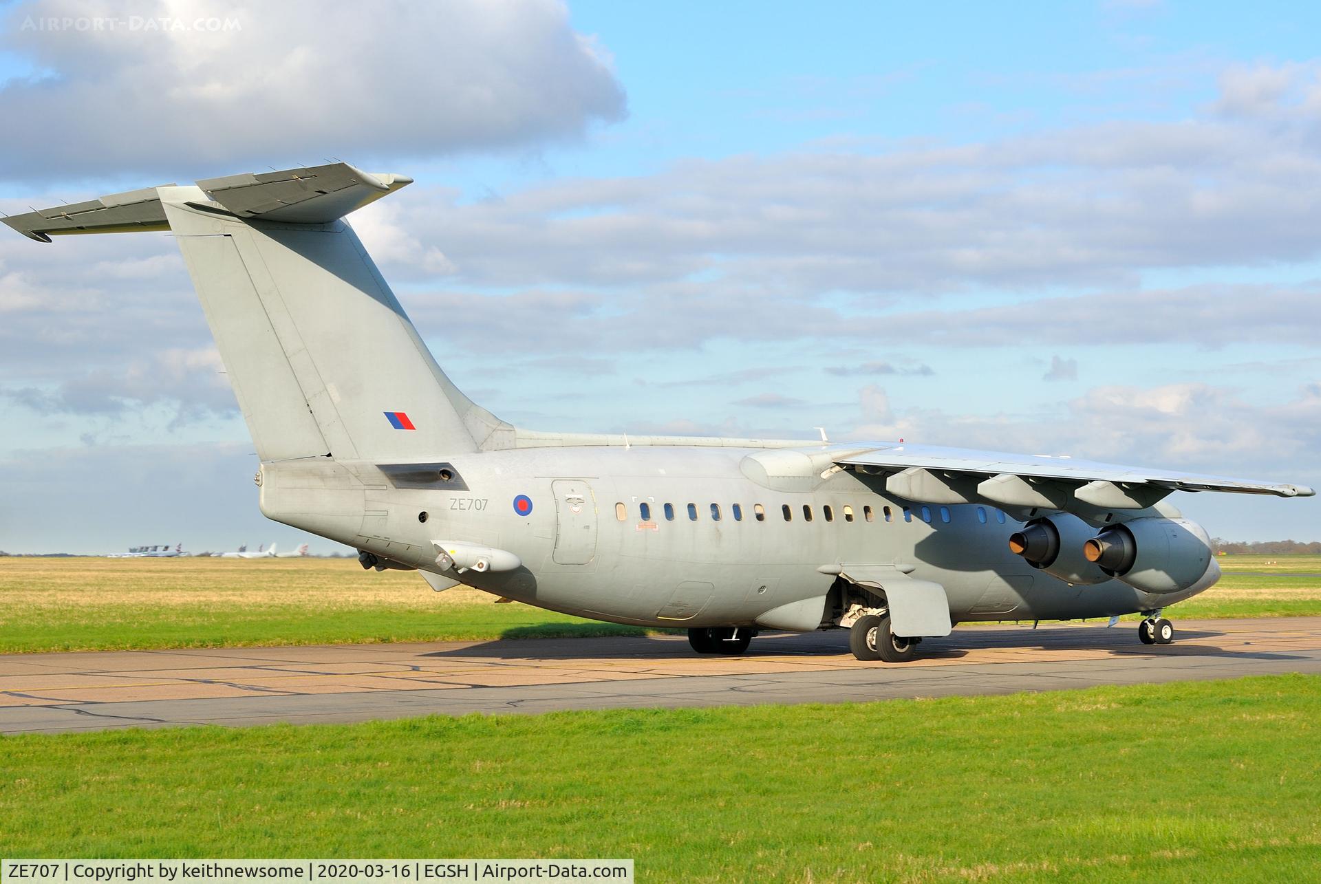 ZE707, 1991 British Aerospace BAe.146-200QC Quick Change C/N E2188, Leaving Norwich following fuel stop.