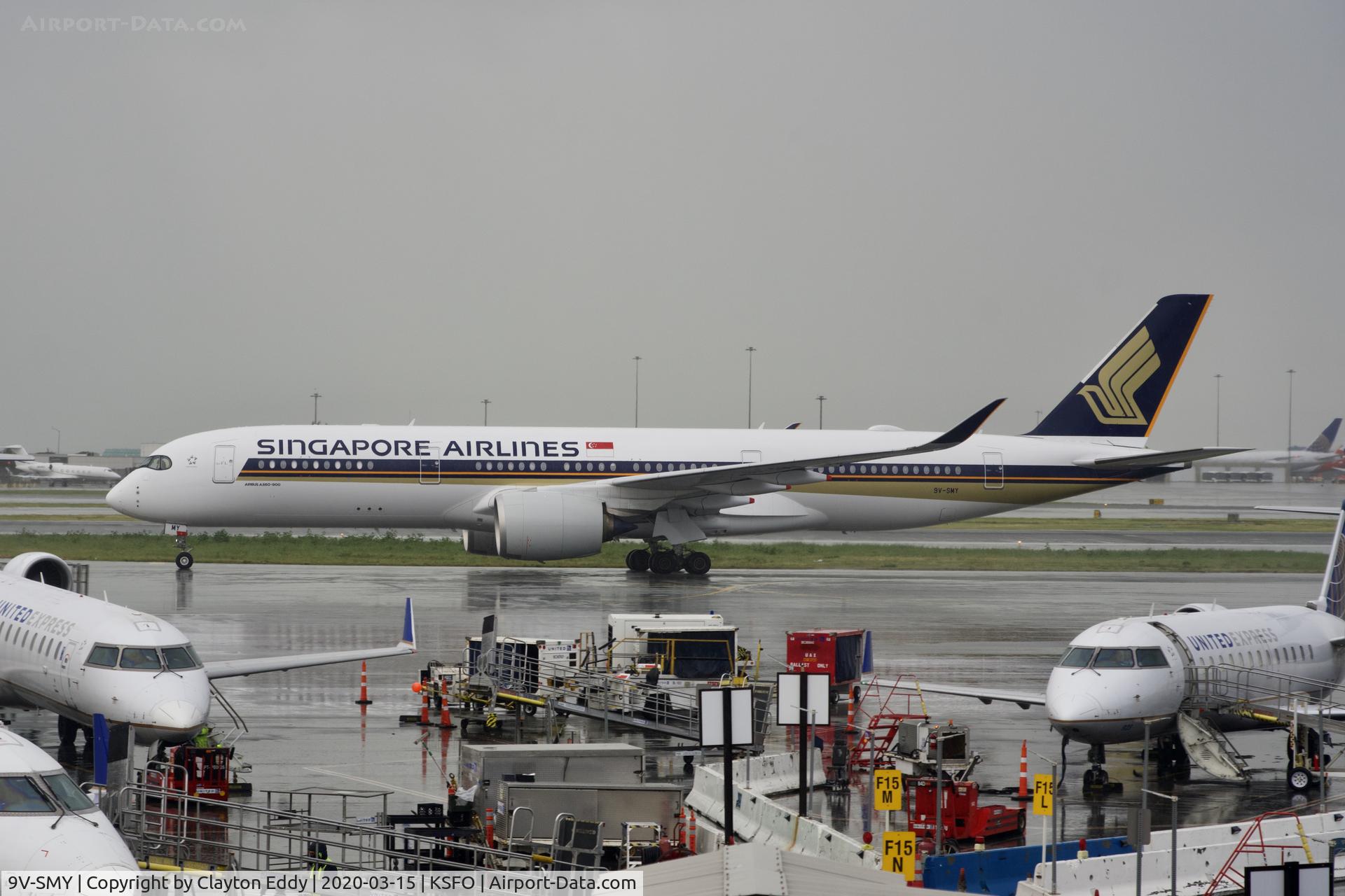 9V-SMY, 2019 Airbus A350-941 C/N 344, Rainy morning SFO 2020.