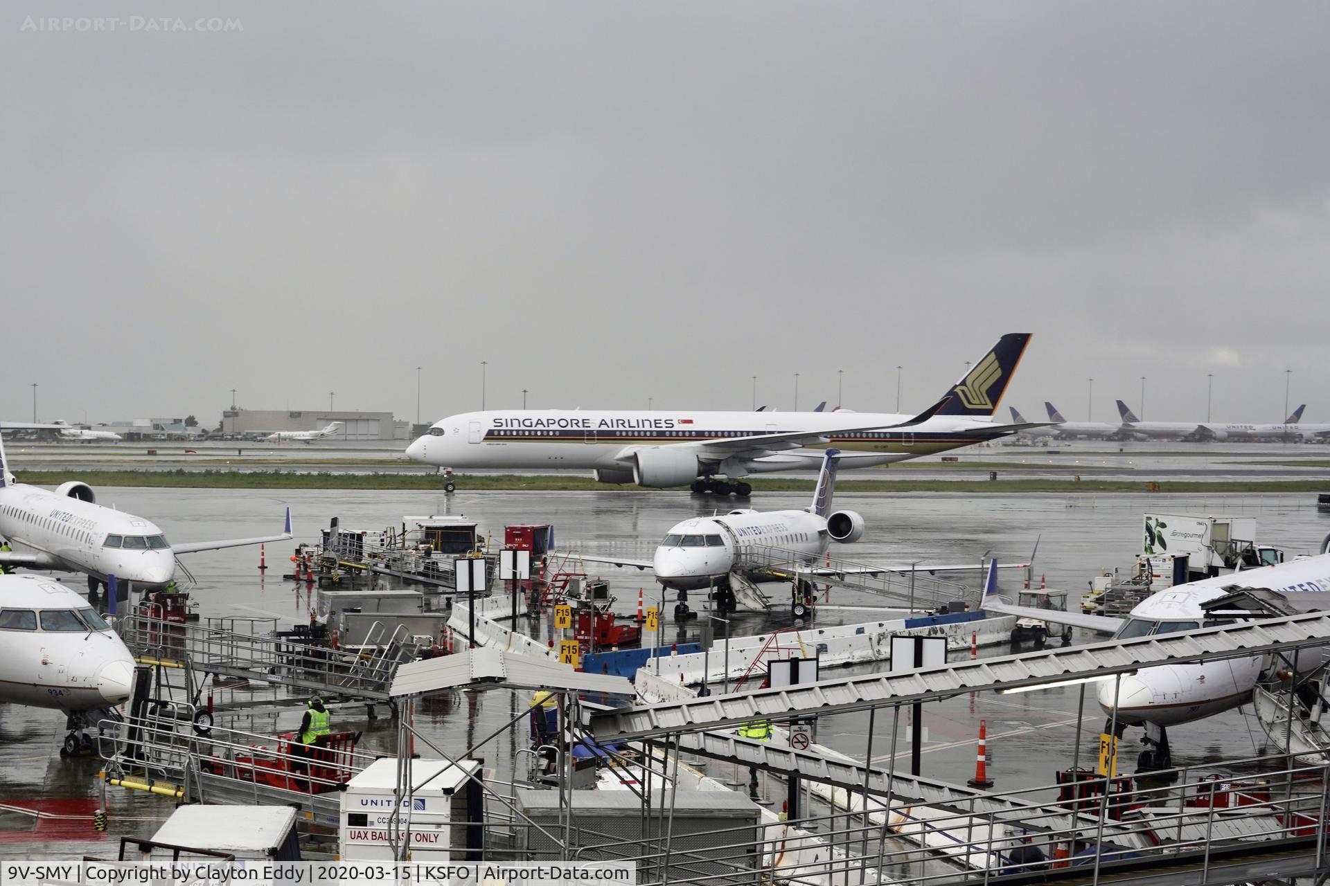 9V-SMY, 2019 Airbus A350-941 C/N 344, Rainy morning SFO 2020.