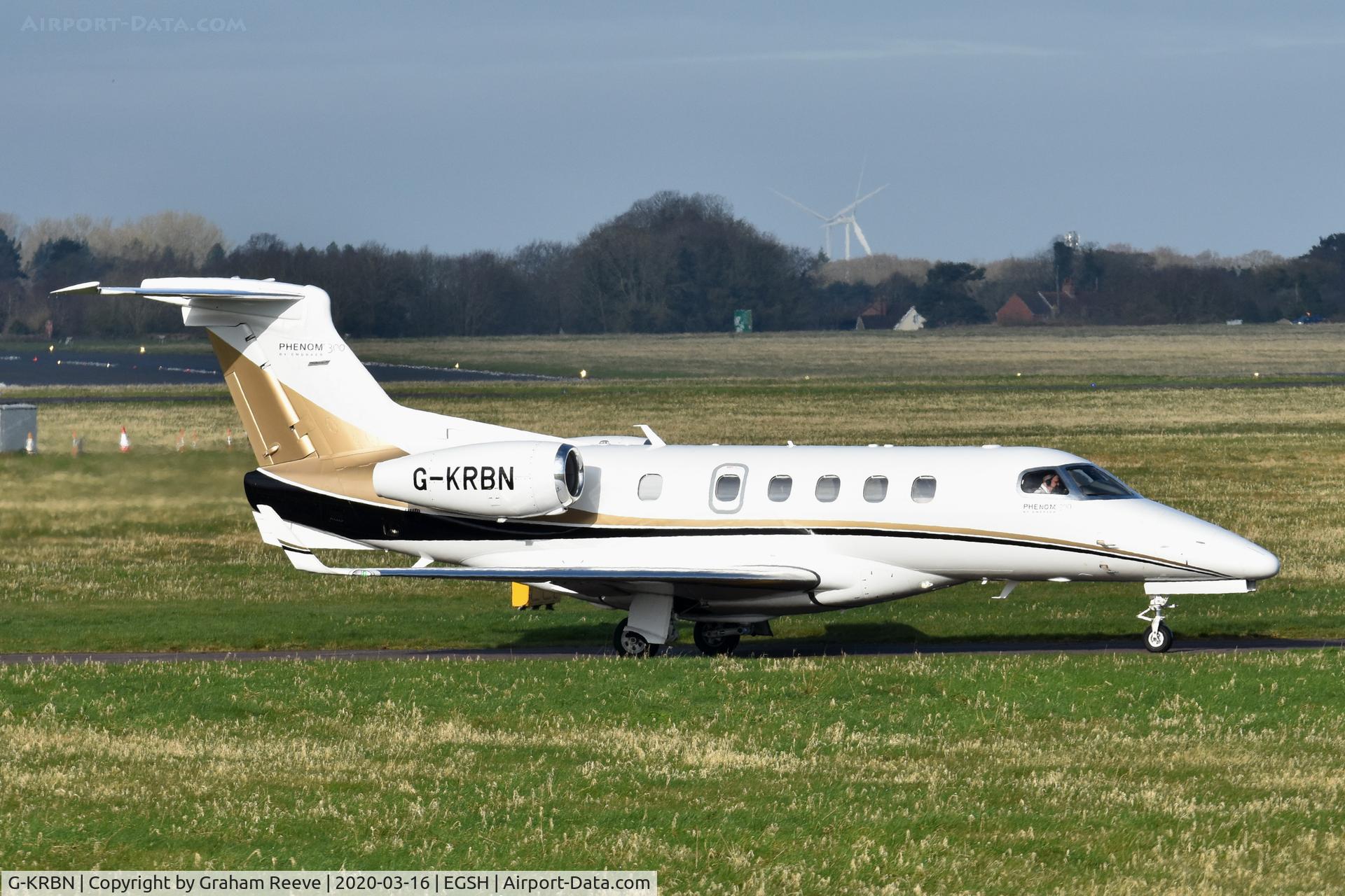 G-KRBN, 2016 Embraer EMB-505 Phenom 300 C/N 50500358, Departing from Norwich.
