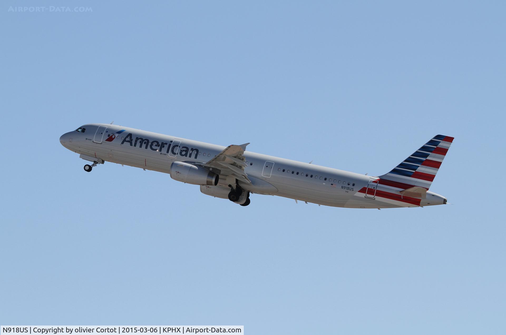N918US, 2015 Airbus A321-231 C/N 6443, leaving phoenix