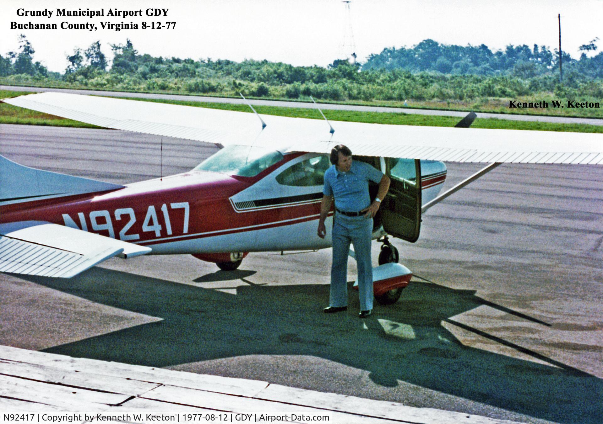 N92417, 1969 Cessna 182N Skylane C/N 18260193, Grundy Municipal Airport GDY, Buchanan County, Virginia, Photo by Kenneth W. Keeton 8-12-77