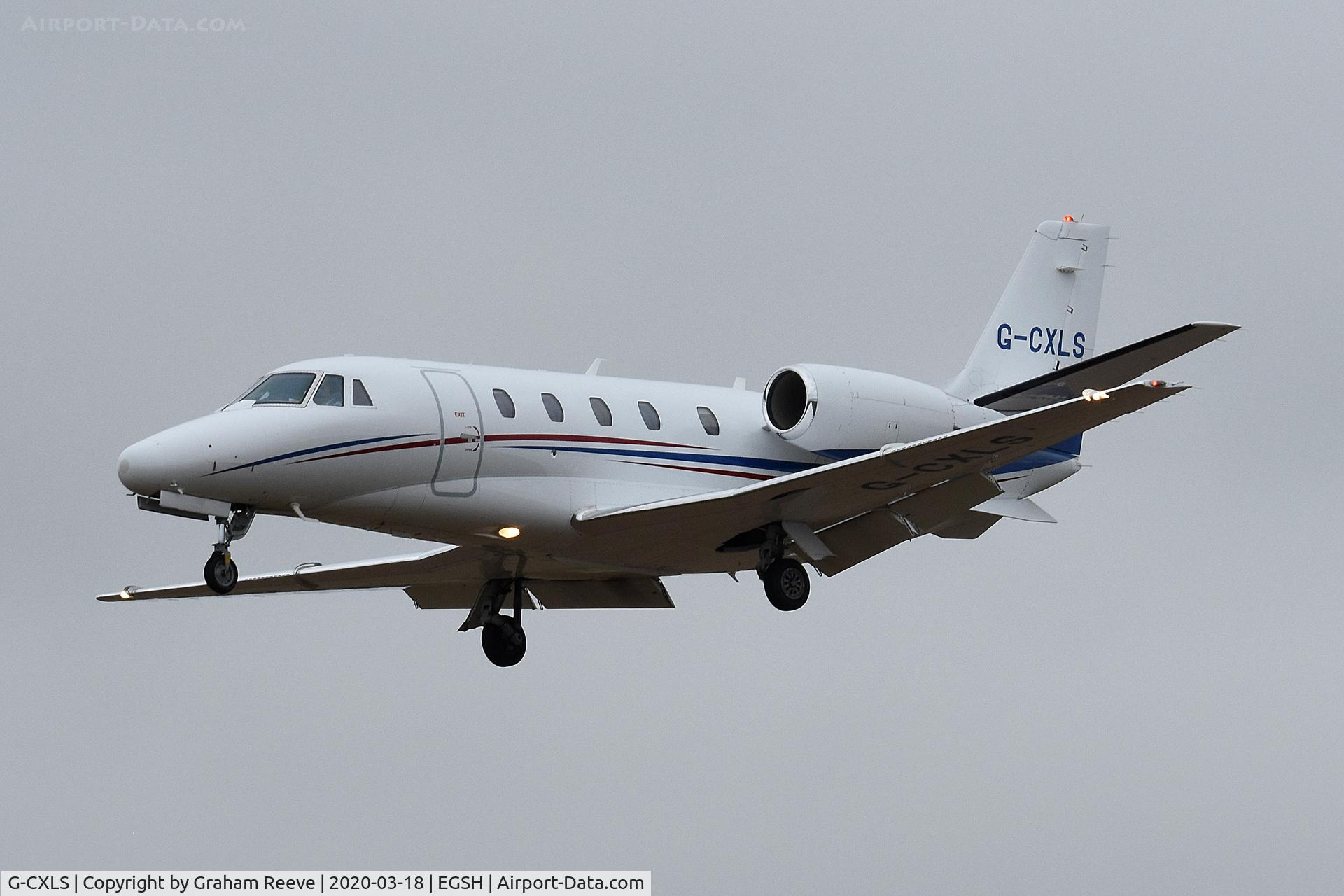 G-CXLS, 2006 Cessna 560XL Citation XLS C/N 560-5613, Landing at Norwich.