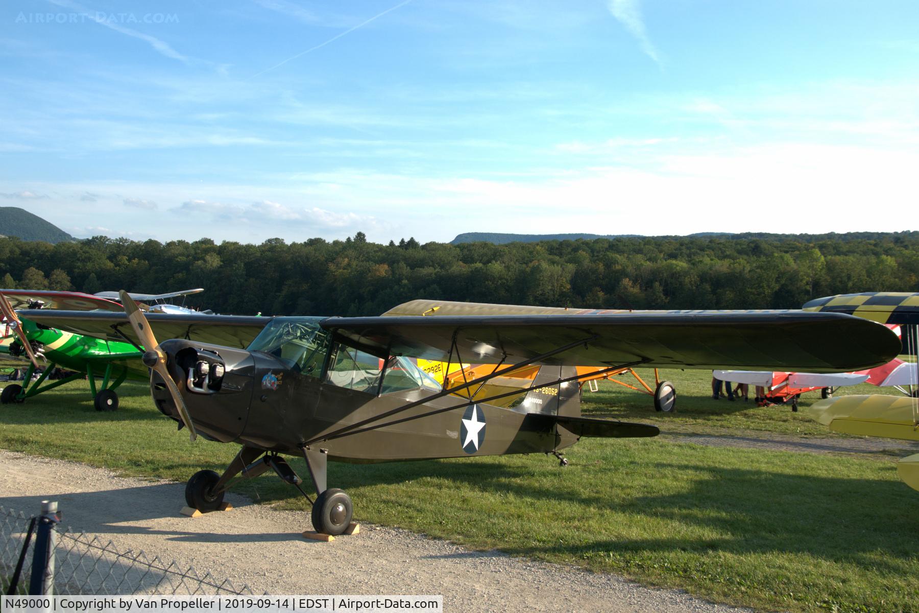 N49000, 1943 Taylorcraft DCO-65 C/N 5364, Taylorcraft DCO-65 (L-2M Grasshopper) on the flight line of Hahnweide airfield Germany. OTT 2019