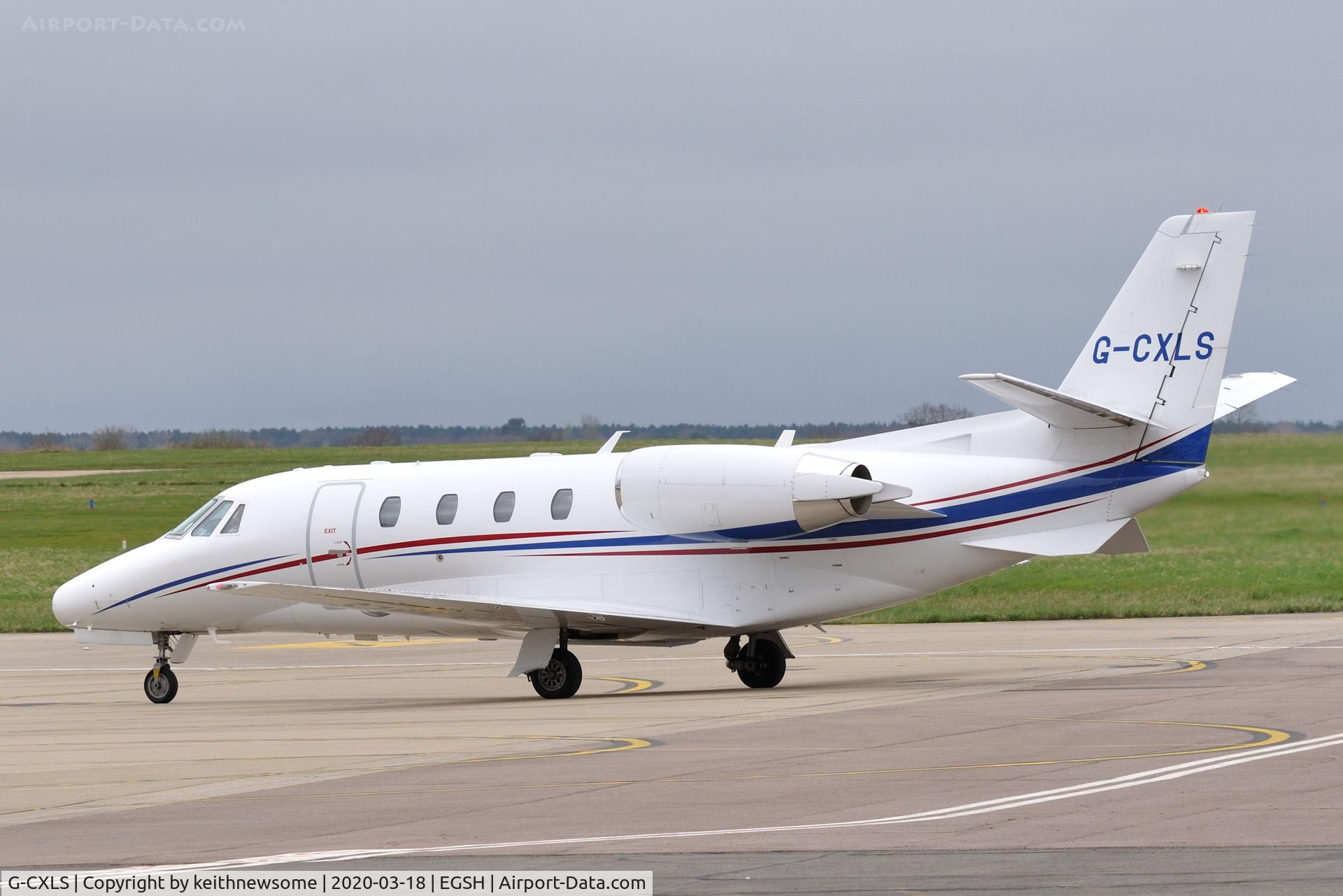 G-CXLS, 2006 Cessna 560XL Citation XLS C/N 560-5613, Arriving at Norwich from Jersey.