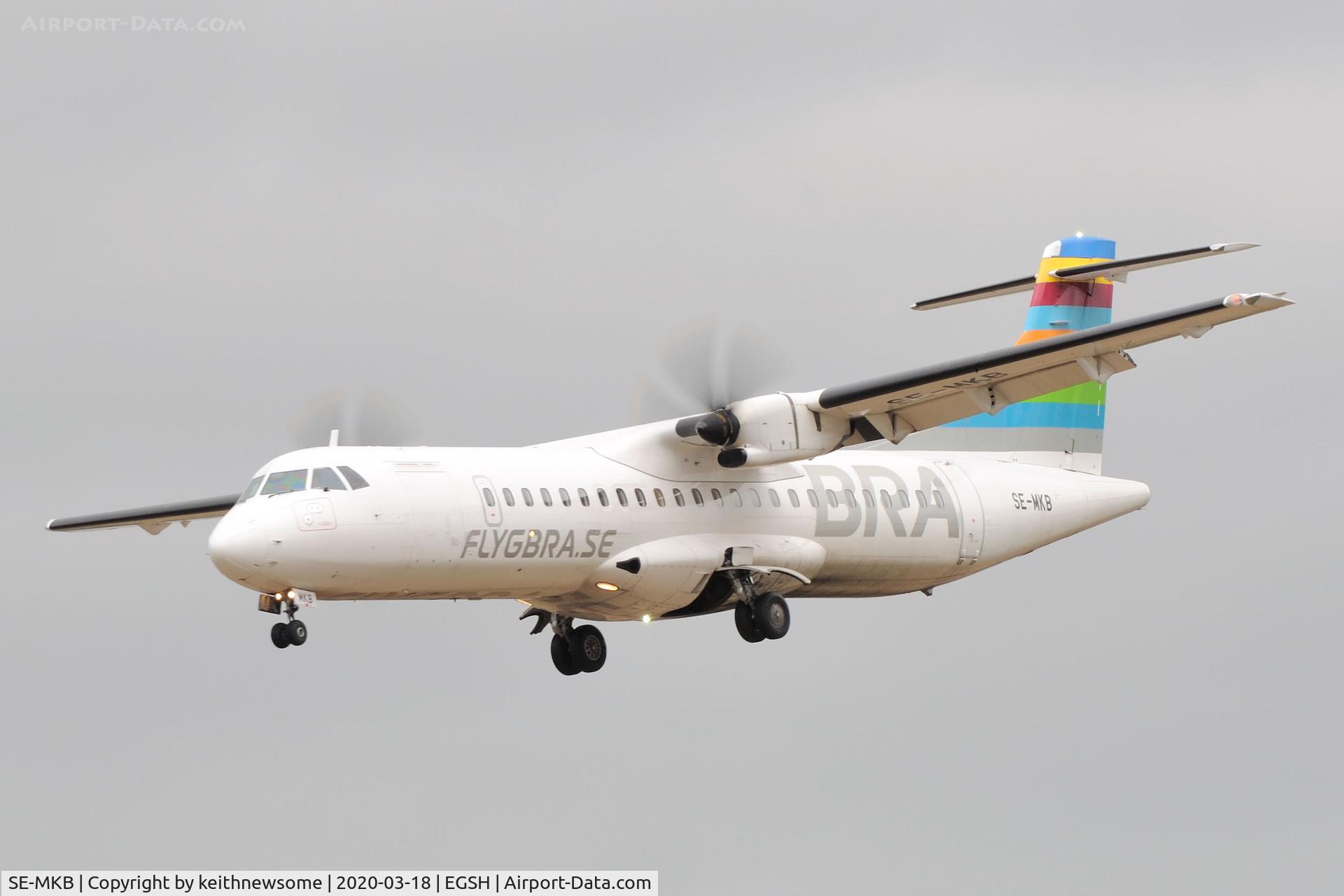 SE-MKB, 2015 ATR 72-212A C/N 1308, Arriving at Norwich from Angelholm, Sweden.