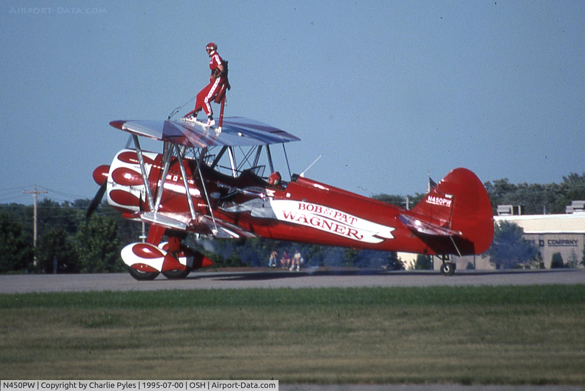 N450PW, 1941 Boeing A75N1(PT17) C/N 75-4621, My friends Bob and Patty Wagner at Oshkosh 1995 the last time I saw Patty perform.