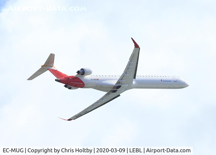EC-MUG, 2018 Bombardier CRJ-1000 (CL-600-2E25) C/N 19061, Just taken off from Barcelona's El Prat Airport