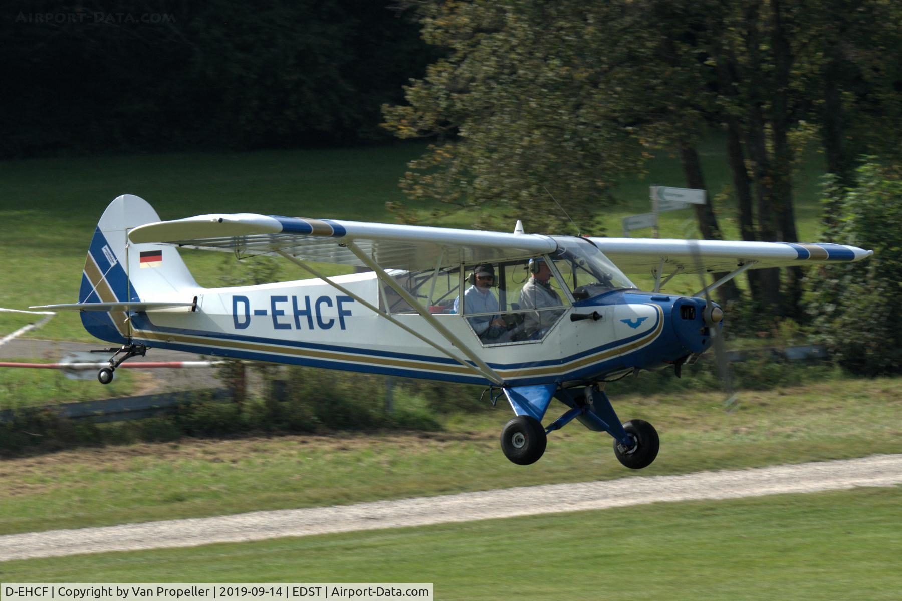 D-EHCF, 1954 Piper PA-18-95 Super Cub C/N 18-3190, Piper PA-18-95 Super Cub landing at Hahnweide airfield, Germany. OTT 2019