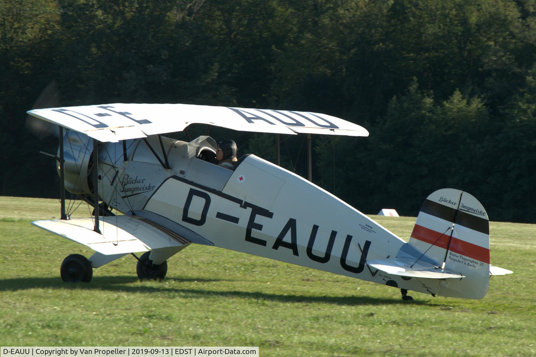 D-EAUU, 1938 Doflug Bu-133C Jungmeister C/N 10, Bü 133C Jungmeister taxiing at Hahnweide airfield, Germany. OTT 2019
