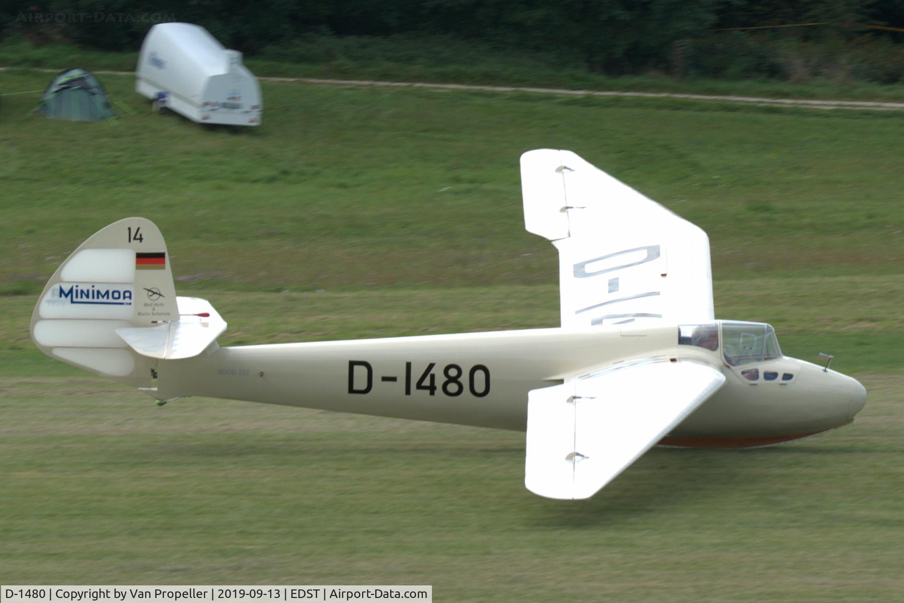 D-1480, Göppingen Gö 3 Minimoa C/N 252, Göppingen Gö 3 Minimo.a landing at Hahnweide airfield, Germany. OTT 2019