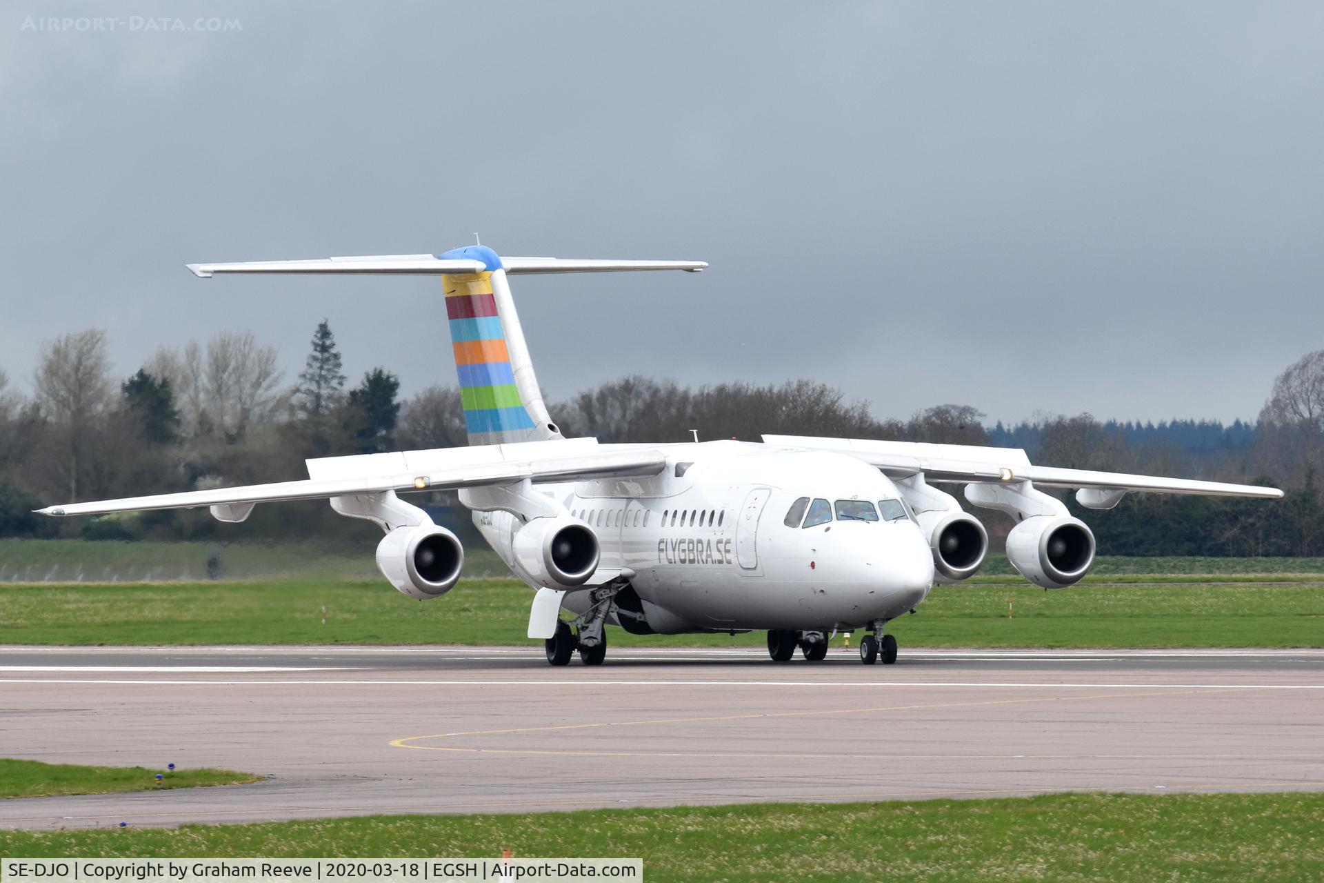 SE-DJO, 1992 British Aerospace BAe.146-200 C/N E2226, Just landed at Norwich.