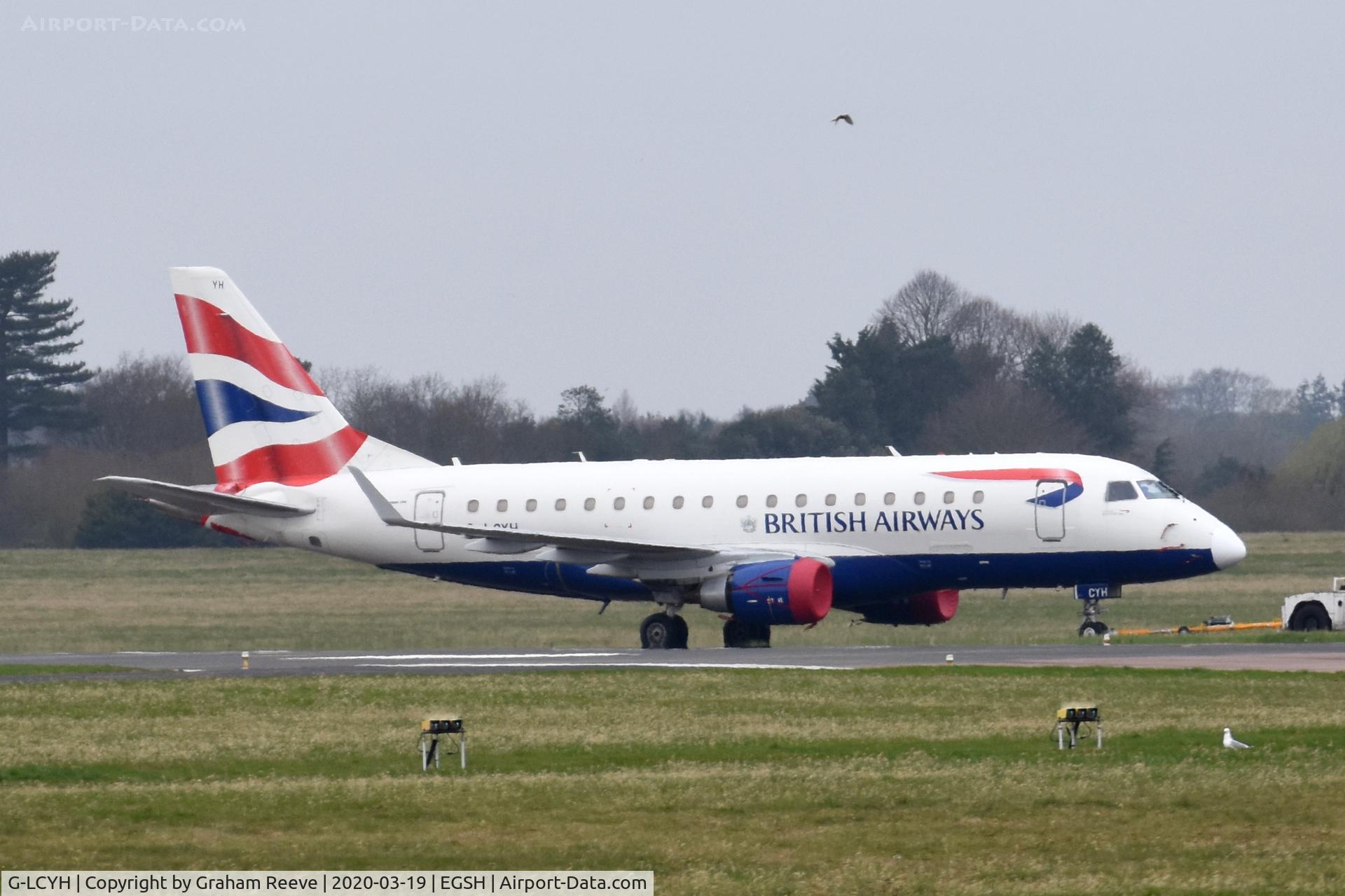 G-LCYH, 2009 Embraer 170STD (ERJ-170-100STD) C/N 17000302, Under tow at Norwich.
