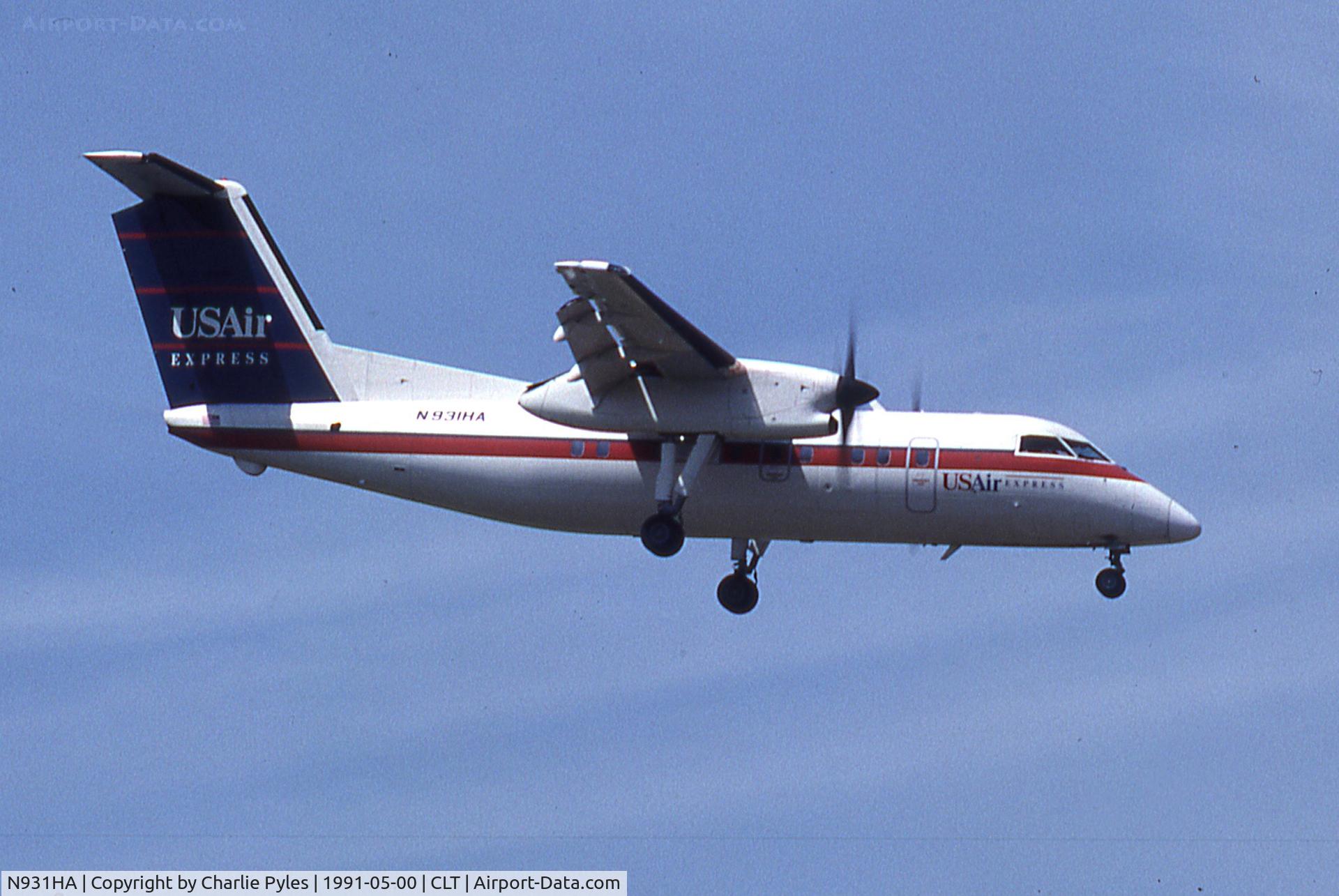 N931HA, 1989 De Havilland Canada DHC-8-102 Dash 8 C/N 132, Landing CLT
